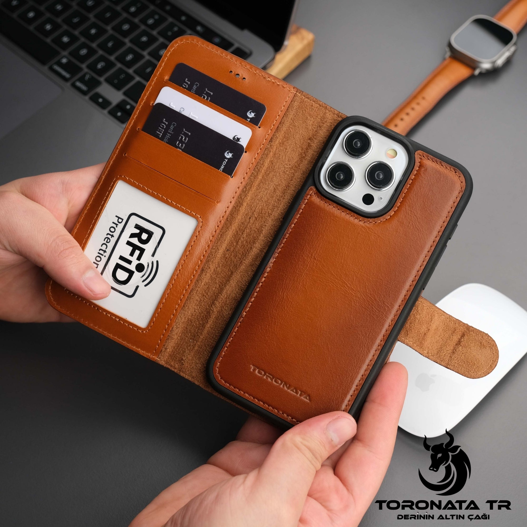 TORONATA Premium iPhone 15 Leather Wallet Case | MagSafe Compatible