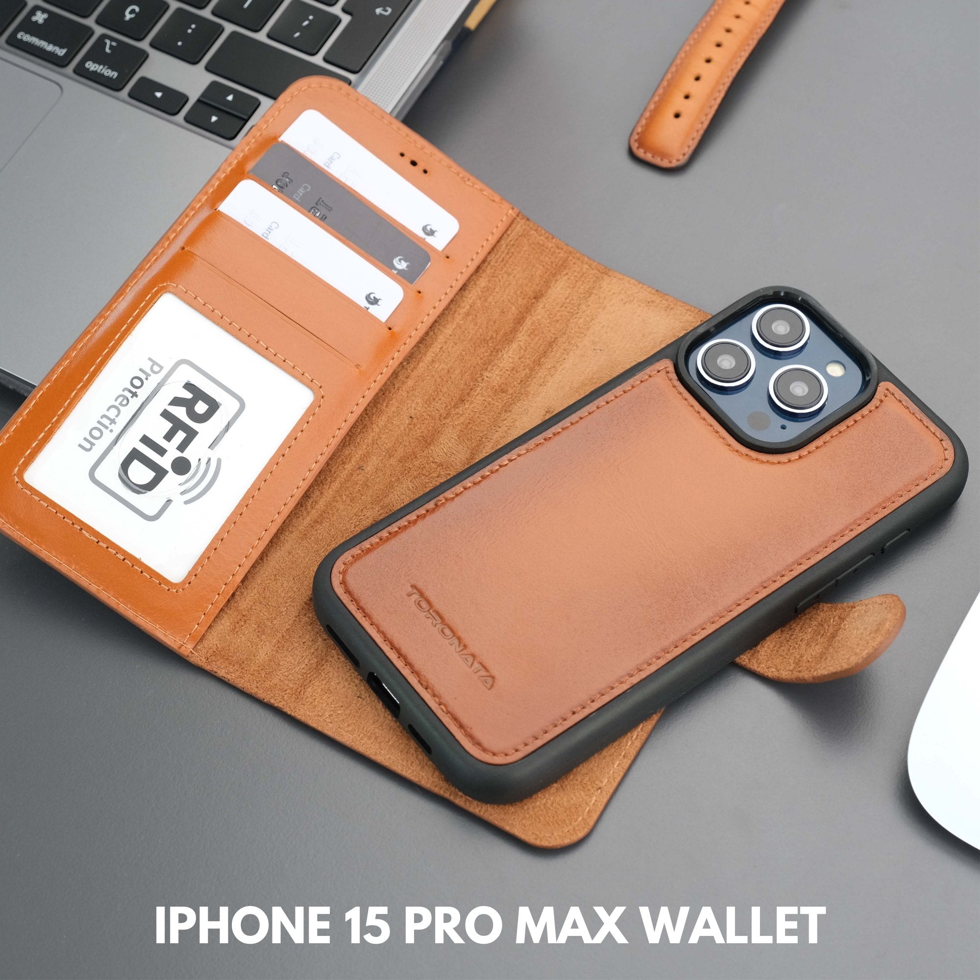 iPhone 15 Pro Max Wallet Case, Full-Grain Leather - TORONATA