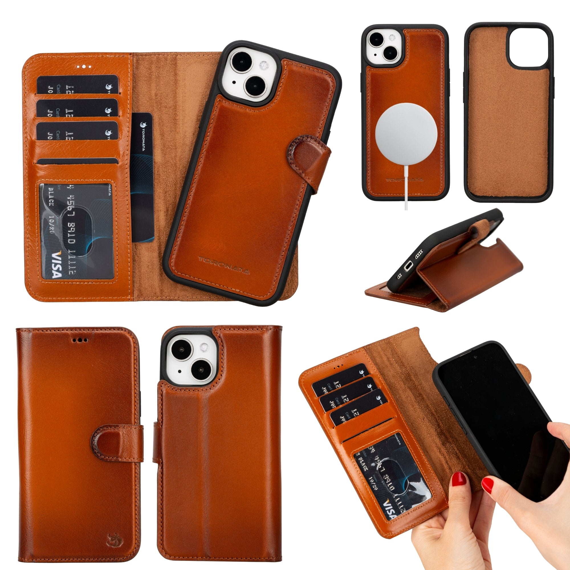 Casper Leather iPhone 15 Wallet Case | MagSafe-Tan---TORONATA
