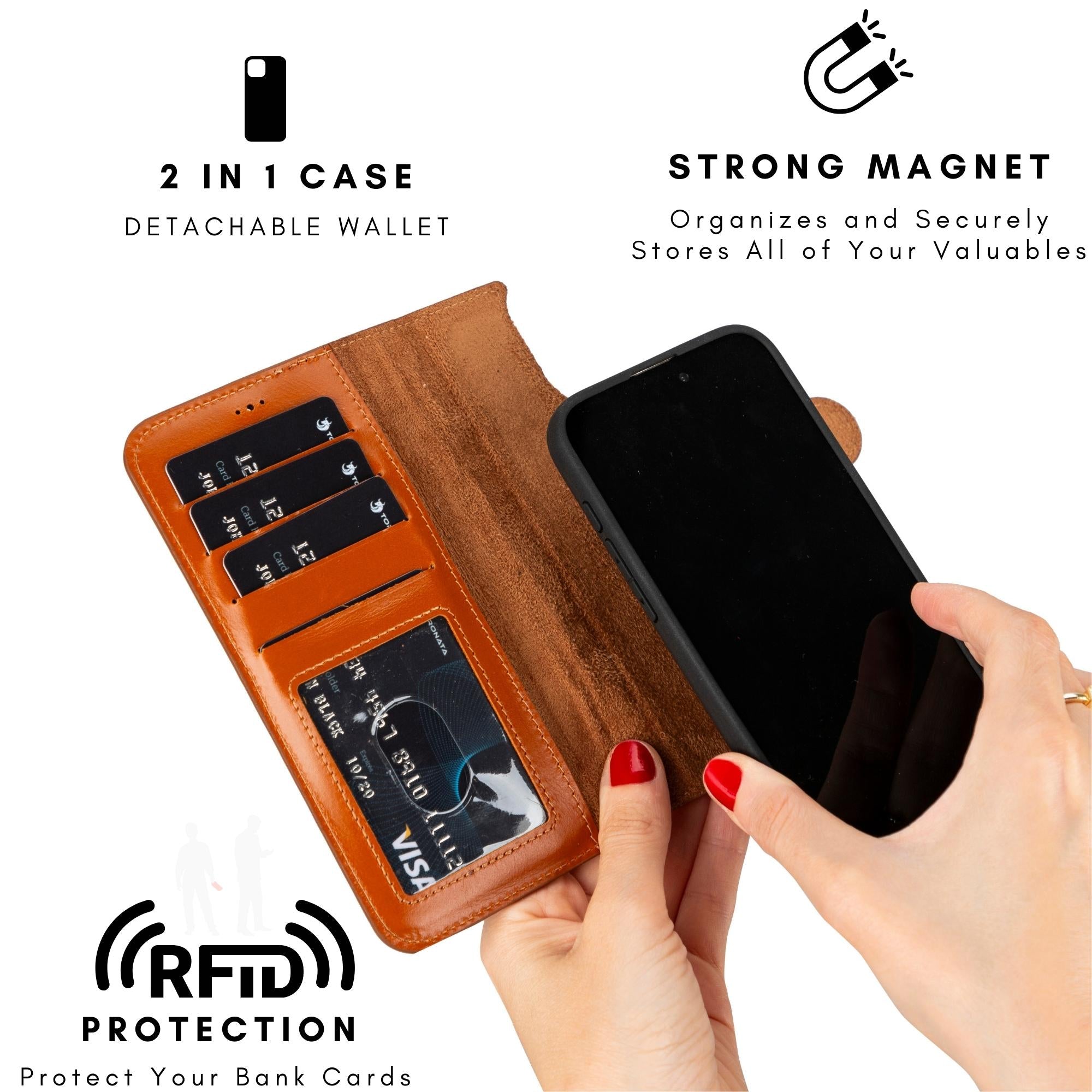 casper iphone 14 series detachable leather wallet case - toronata - #color_brown