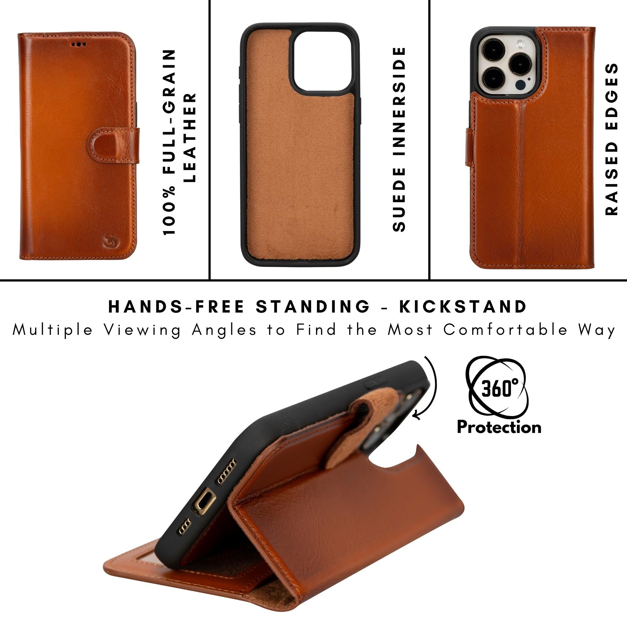 casper iphone 14 series detachable leather wallet case - toronata - #color_brown