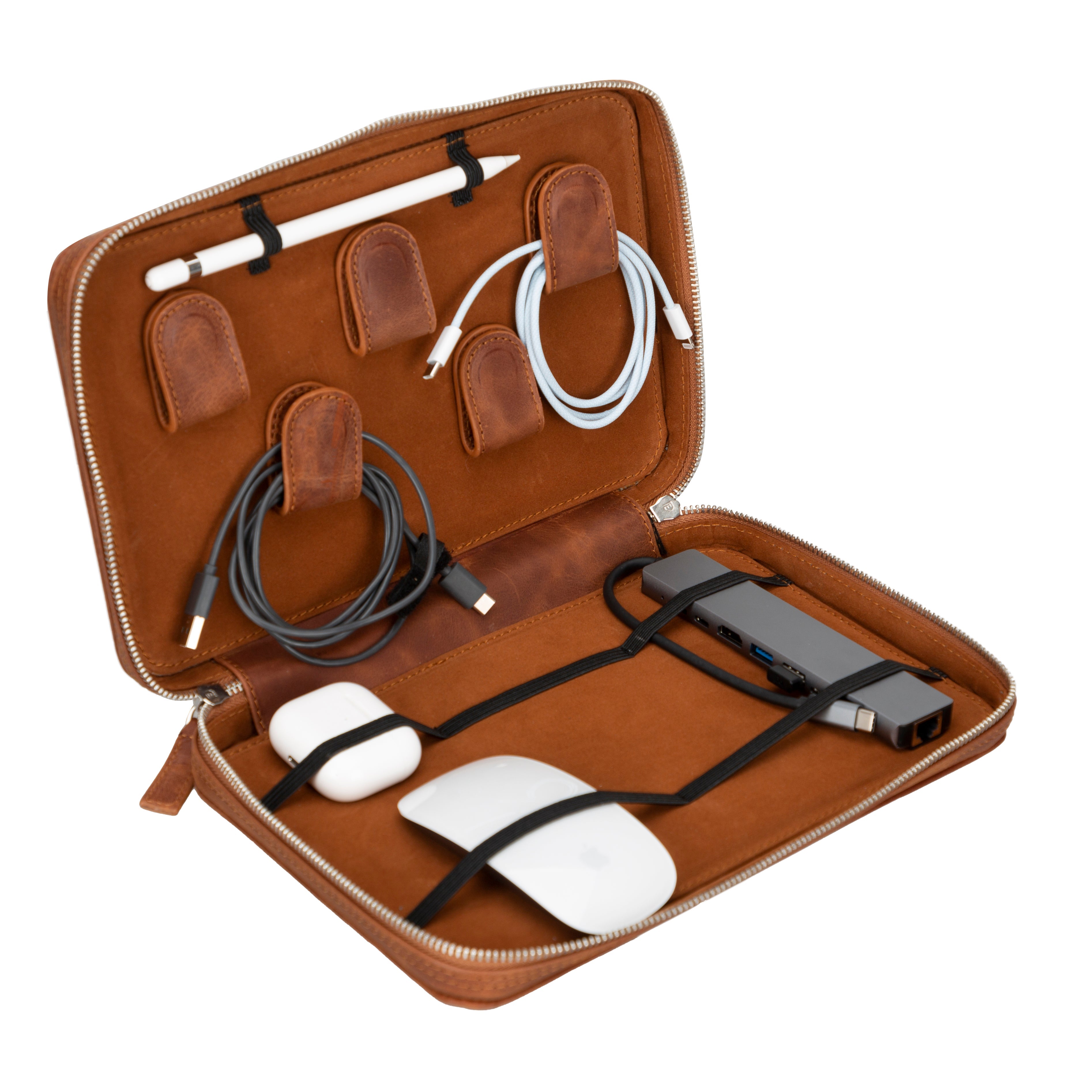 Leather Travel Cable Organizer - TORONATA - color_ Brown