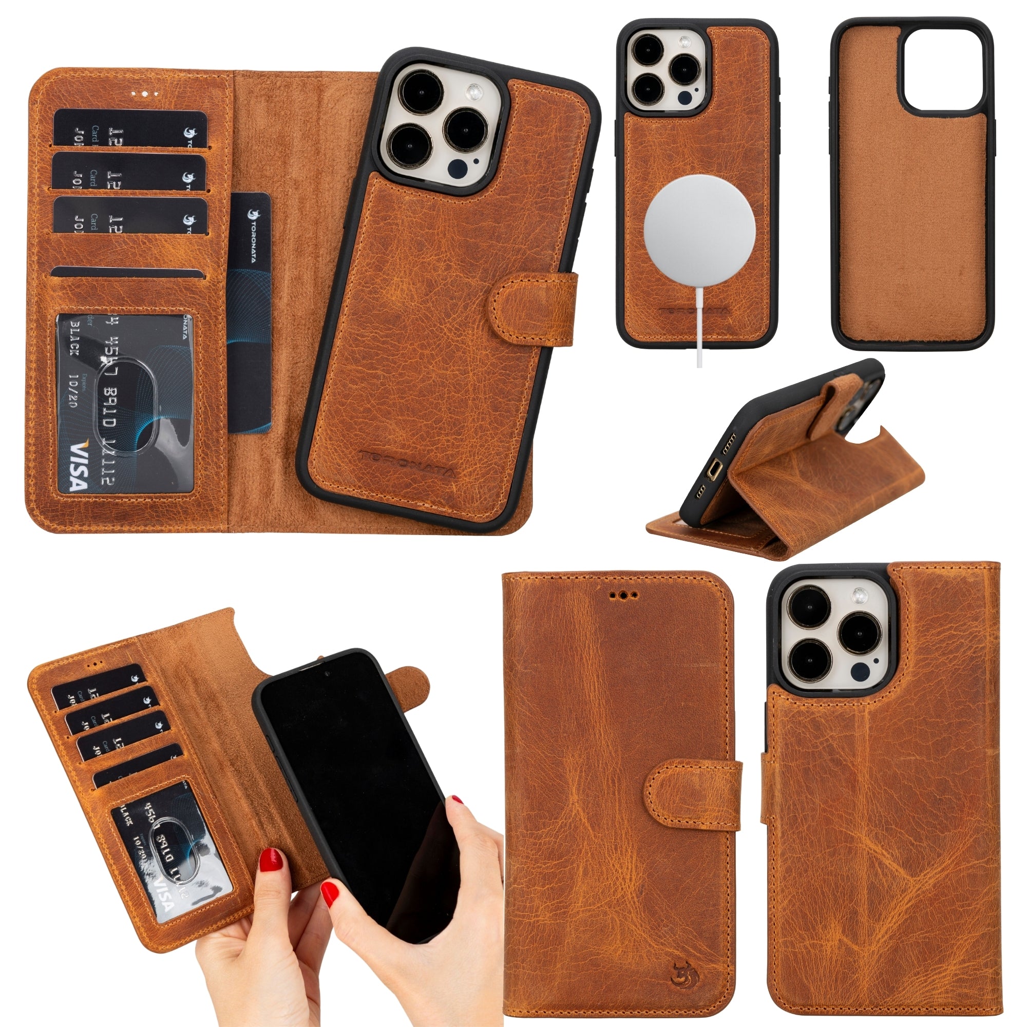 Casper Leather iPhone 15 Pro Max Wallet Case | MagSafe-Antic Tan---TORONATA