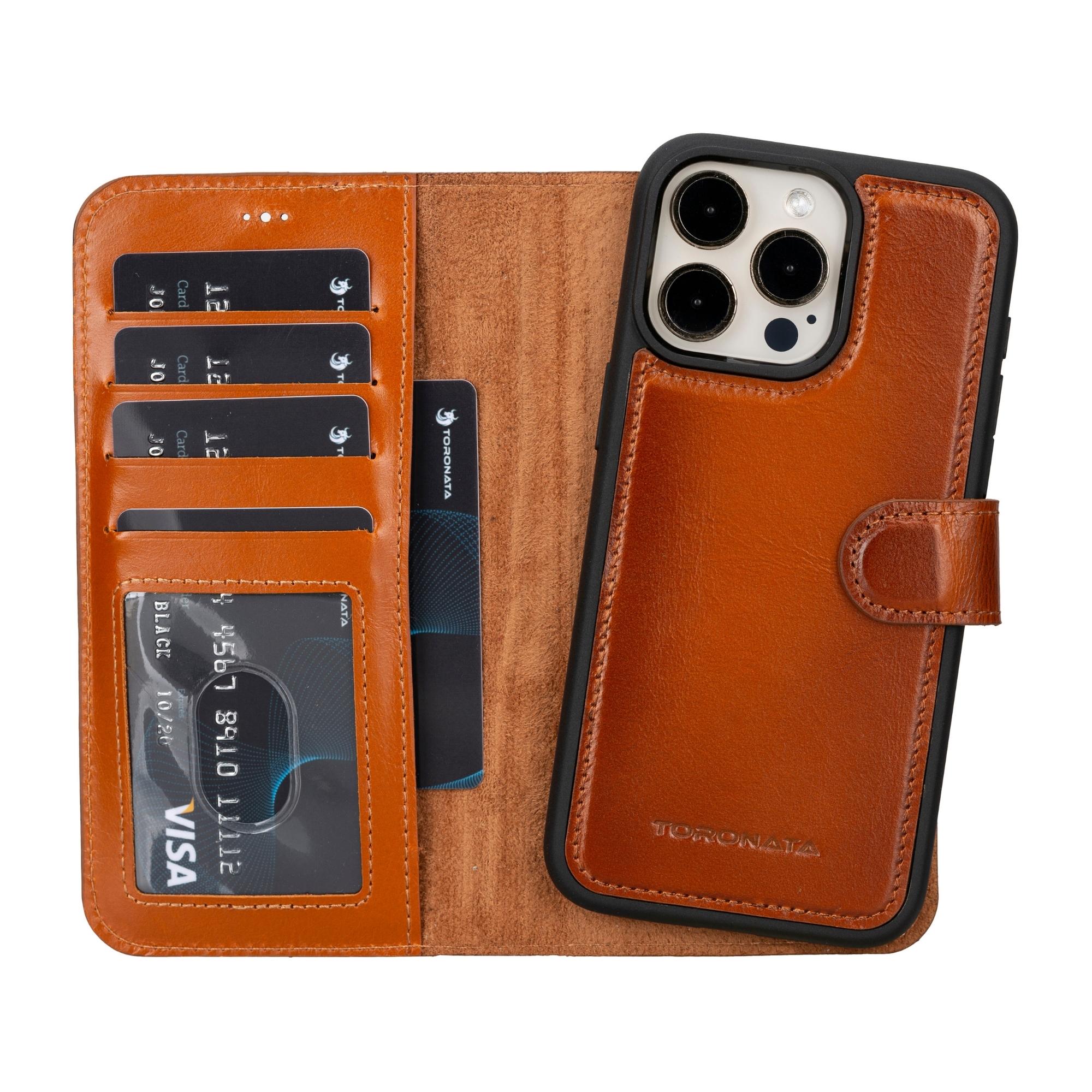 casper iphone 14 series detachable leather wallet case - toronata - #color_brown