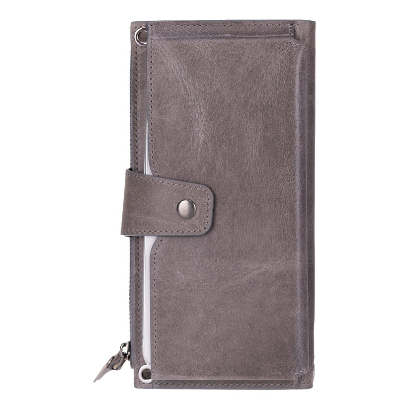 Kaycee Leather Women's Cell Phone Wallet with Strap gray-
