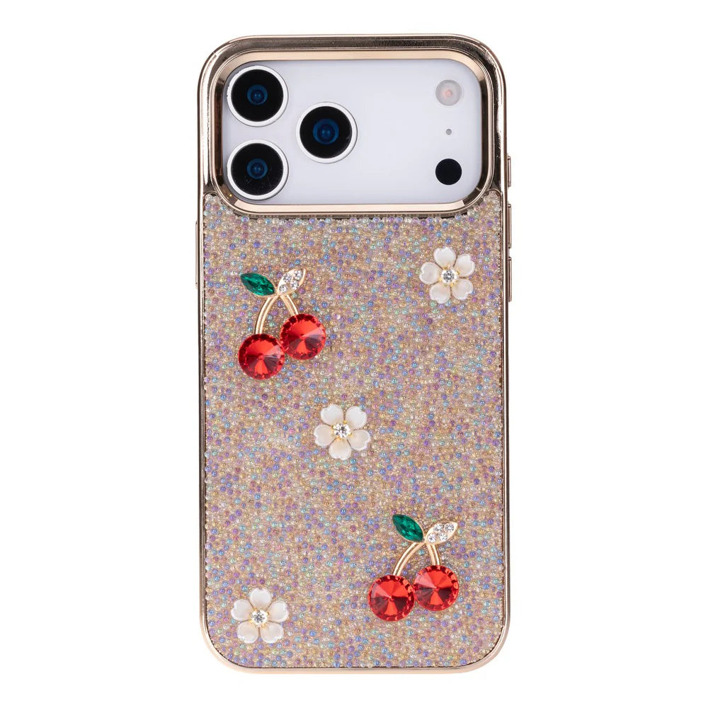 Hilo Crystal Cherry iPhone 18 Pro Max Case – Gold-Tone Frame