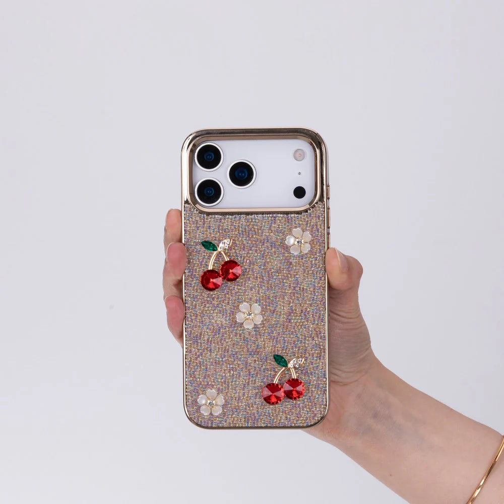 Hilo Crystal Cherry iPhone 18 Pro Max Case – Gold-Tone Frame