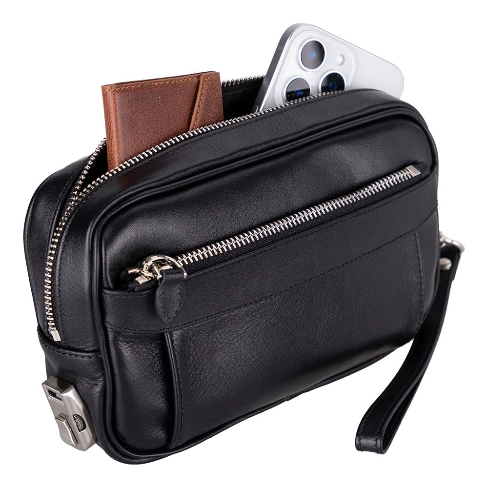 Fresno Leather Clutch – Secure Travel Wallet with Lock