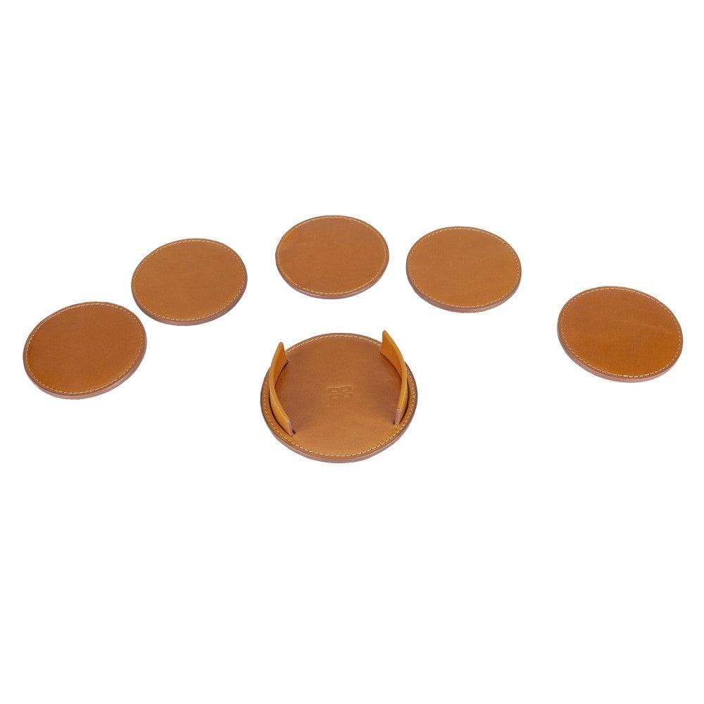 Tucson Genuine Leather Coaster Set of 5 with Holder - Premium Cup Coasters #color_tan