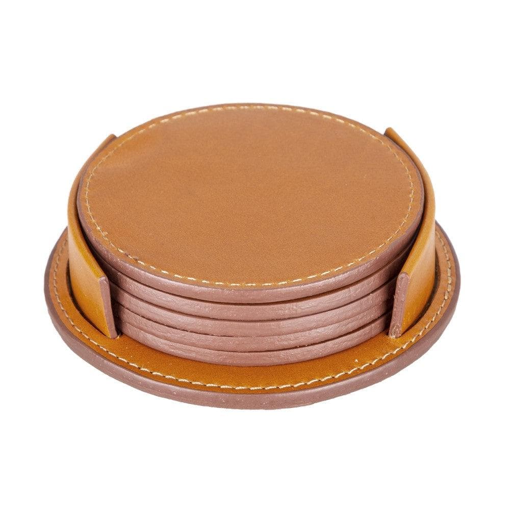 Tucson Genuine Leather Coaster Set of 5 with Holder - Premium Cup Coasters #color_tan