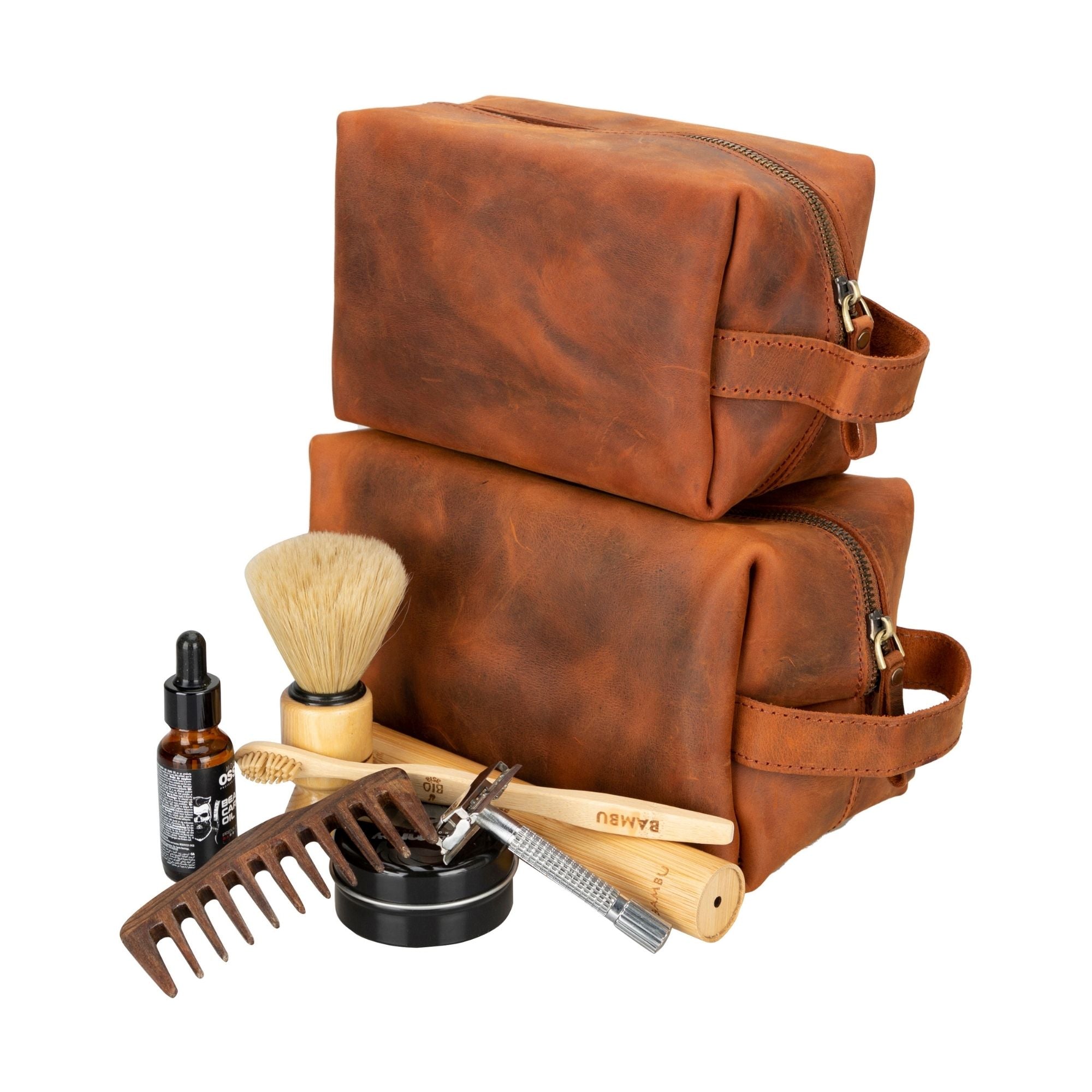oswego men's leather dopp kit & small travel handbag - toronata -