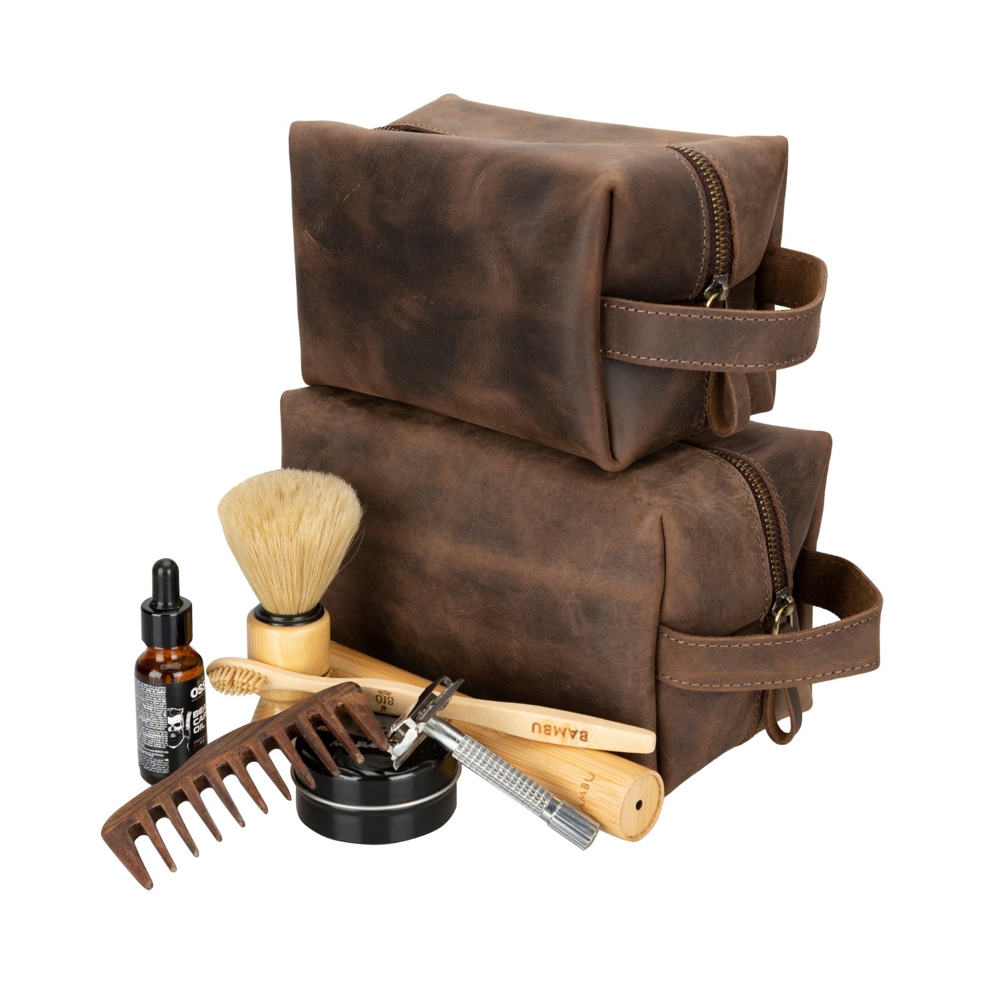 oswego men's leather dopp kit & small travel handbag - toronata -