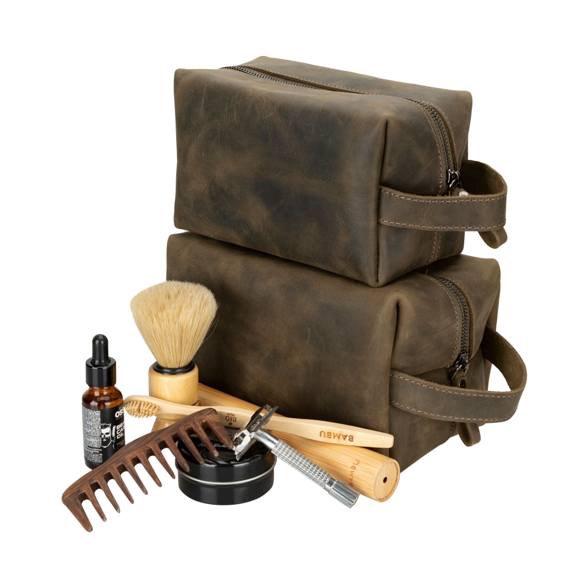 oswego men's leather dopp kit & small travel handbag - toronata -