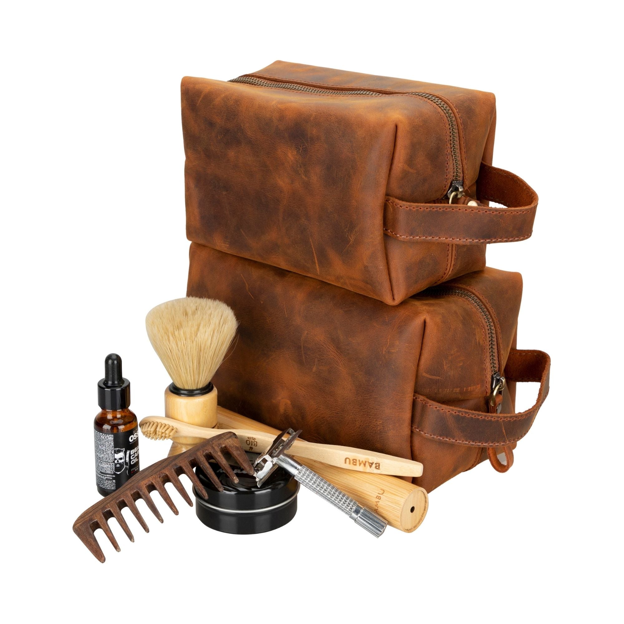 oswego men's leather dopp kit & small travel handbag - toronata -