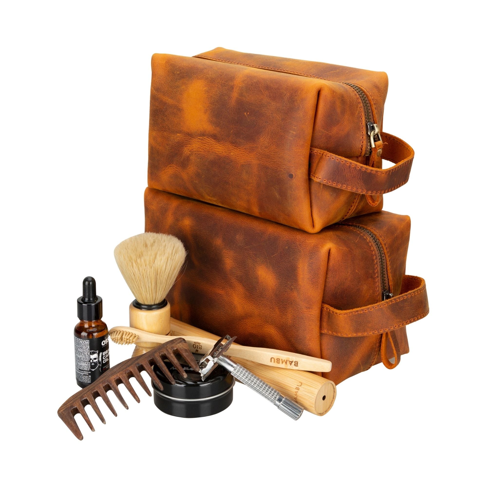 oswego men's leather dopp kit & small travel handbag - toronata -