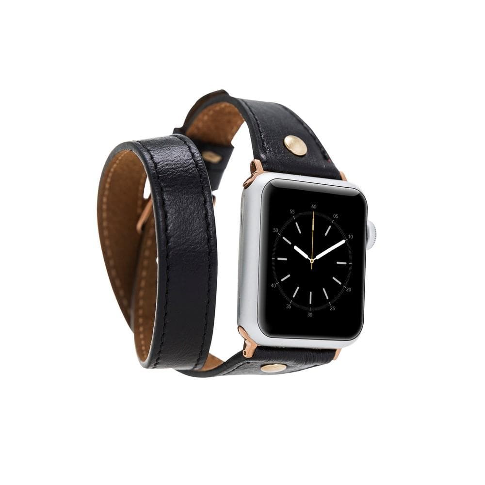 Hector Double Tour Leather Apple Watch Band with Gold Trok - TORONATA - color_ Black