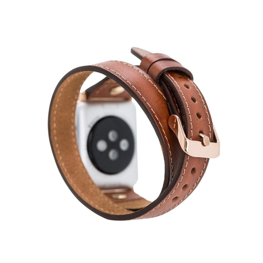 Hector Double Tour Leather Apple Watch Band with Gold Trok - TORONATA - color_