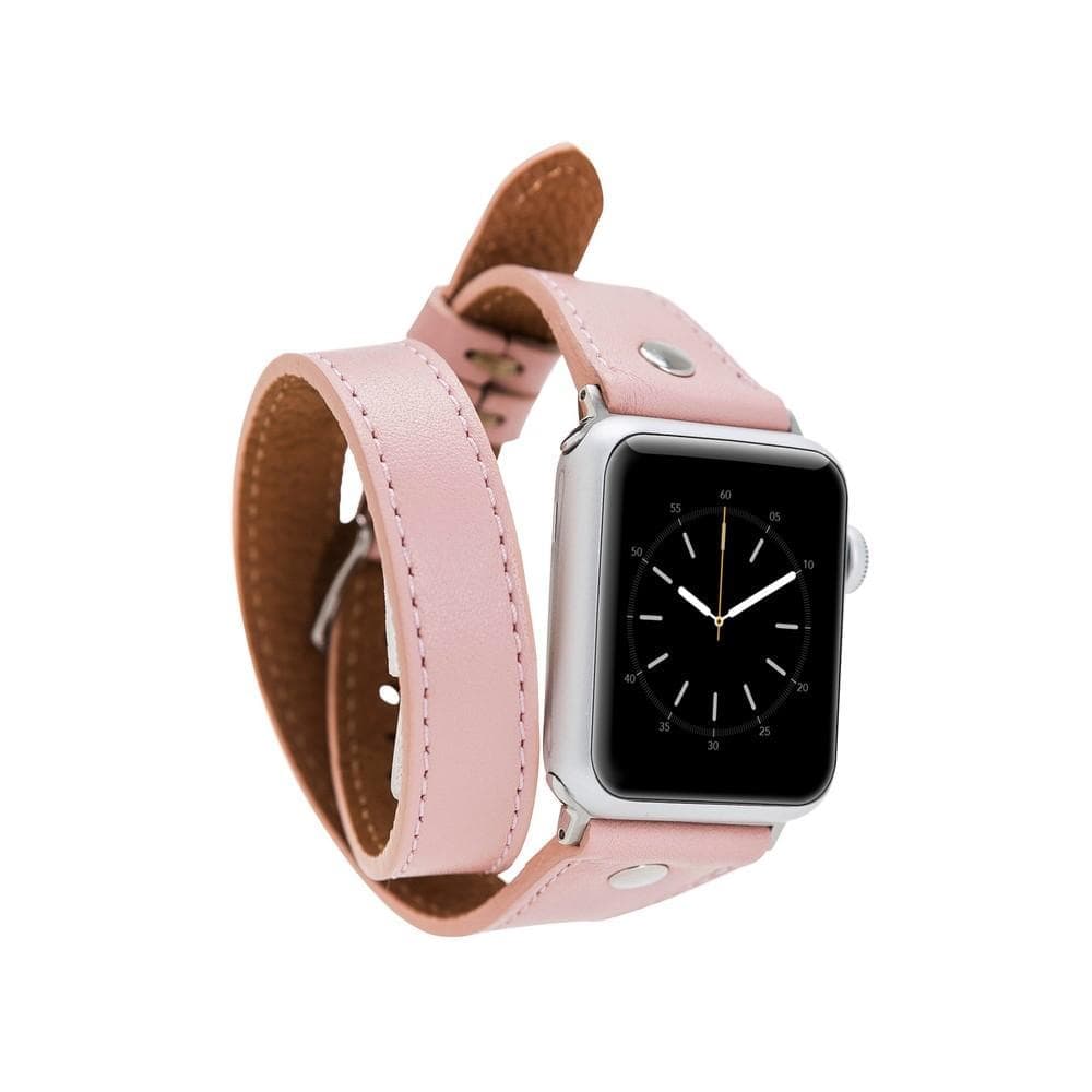 Hector Double Tour Leather Apple Watch Band with Silver Trok - TORONATA - color_ Pink