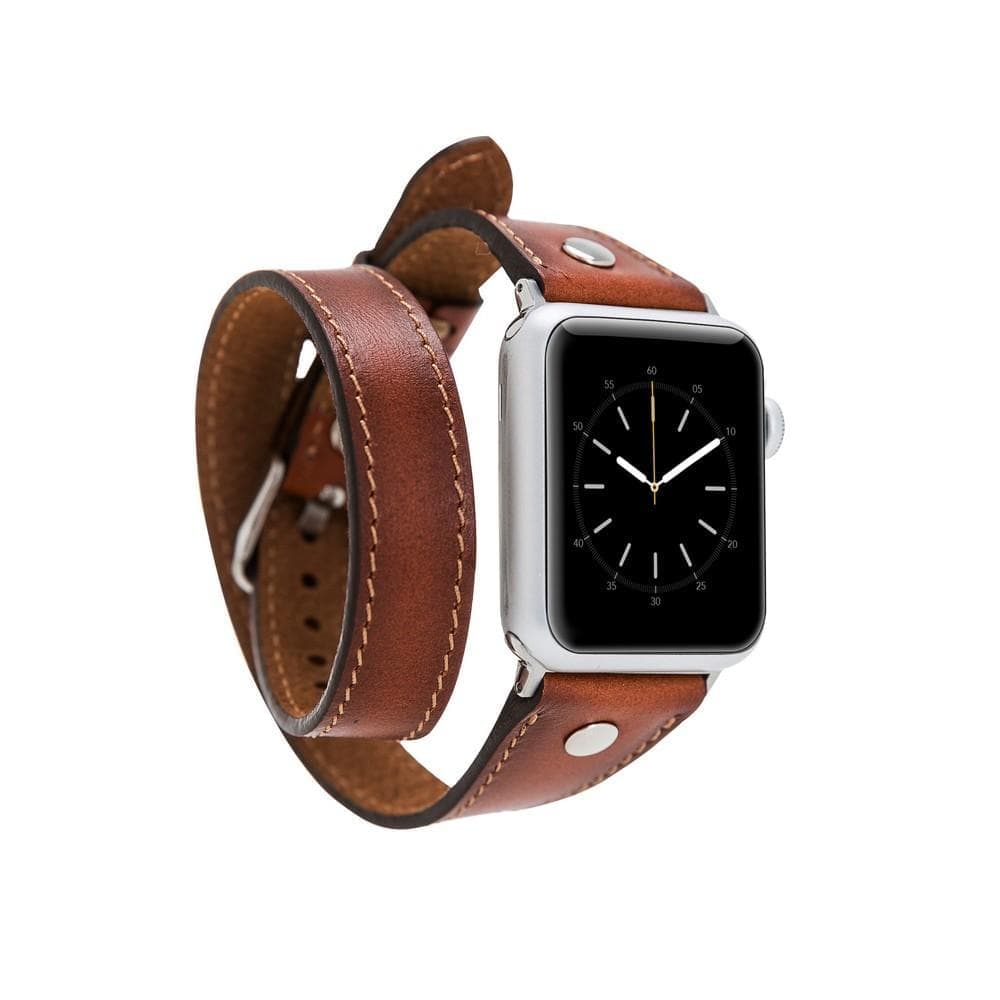 Hector Double Tour Leather Apple Watch Band with Silver Trok - TORONATA - color_ Tan