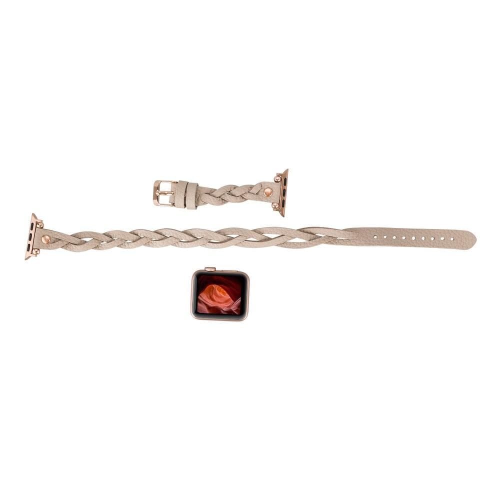 Peggy Ferro Braided Double Tour Rose Gold Trok Style Genuine Leather Apple Watch Band - TORONATA - color_