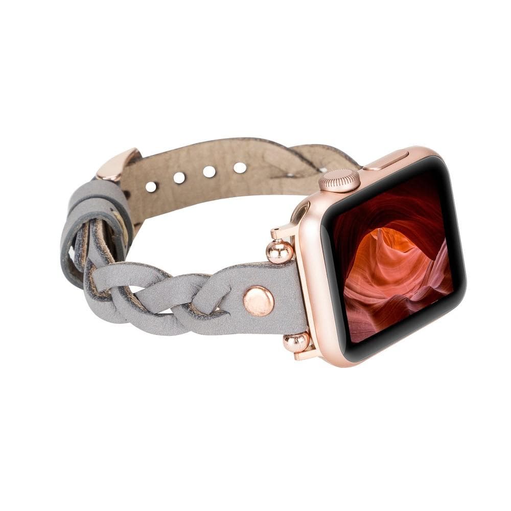 Wanda Ferro Braided Rose Gold Trok Style Leather Apple Watch Band - TORONATA - color_ Gray