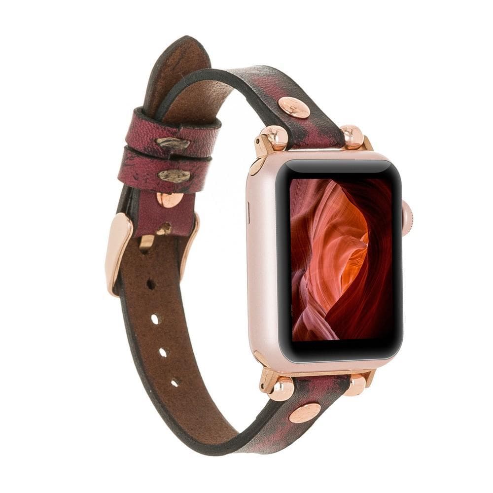 Ferro Leather Apple Watch Band with Rose Gold Trok - TORONATA - color_ Dark Red