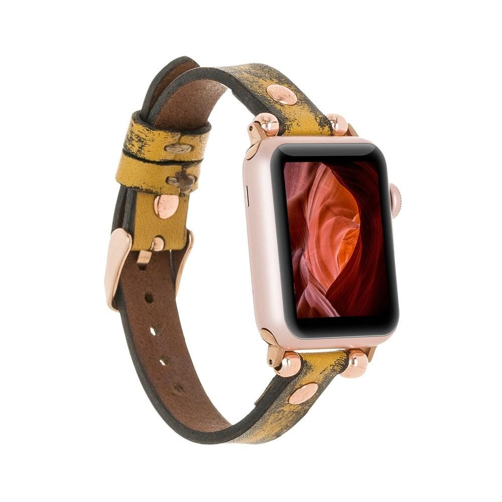Ferro Leather Apple Watch Band with Rose Gold Trok - TORONATA - color_ Biscuit