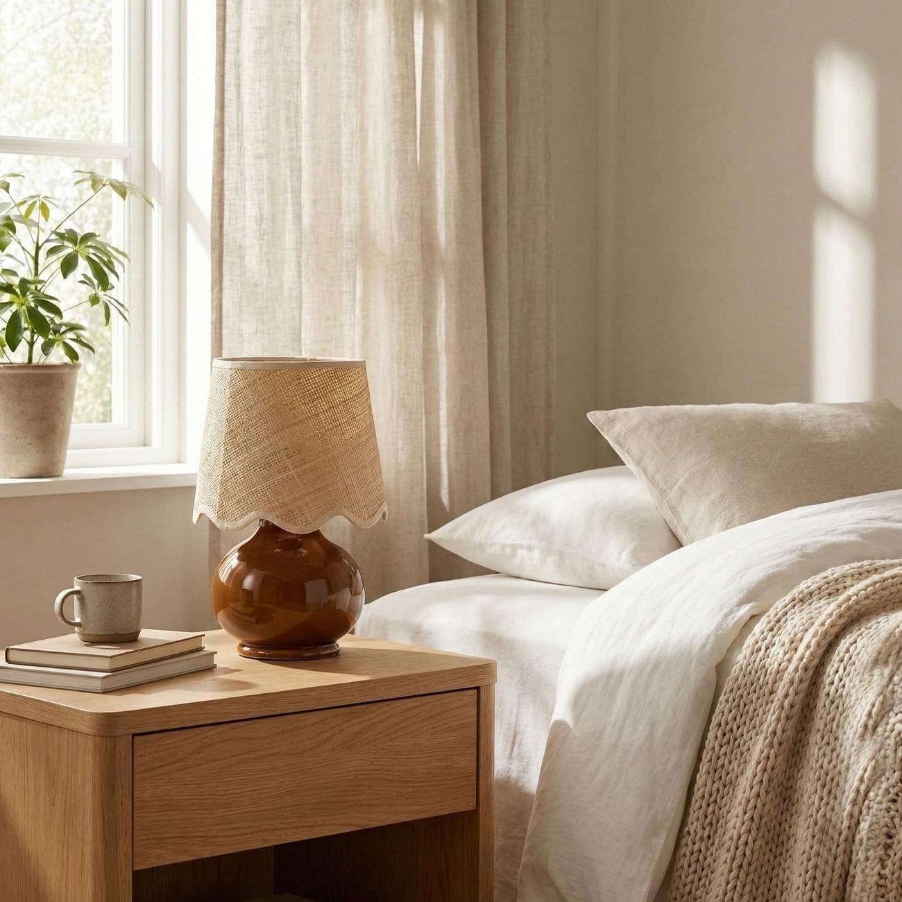 Benton Handmade Ceramic Table Lamp with Cotton Shade