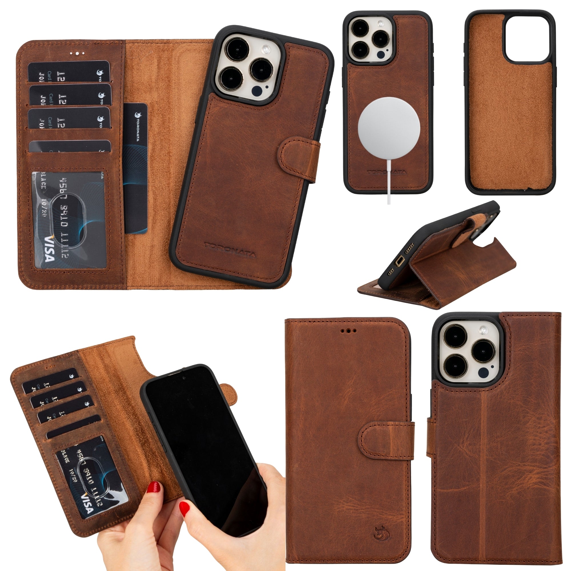 Casper Leather iPhone 15 Pro Max Wallet Case | MagSafe-Antic Brown---TORONATA
