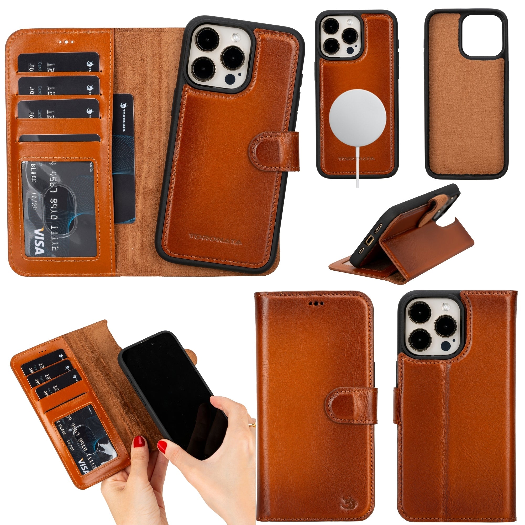 TORONATA | Casper Leather iPhone 15 Pro Wallet Case | Detachable MagSafe Compatible RFID Protection Tan / iPhone 15 Pro TORONATA | Casper Leather iPhone 15 Pro Wallet Case | Detachable MagSafe Compatible RFID Protection Tan / iPhone 15 Pro