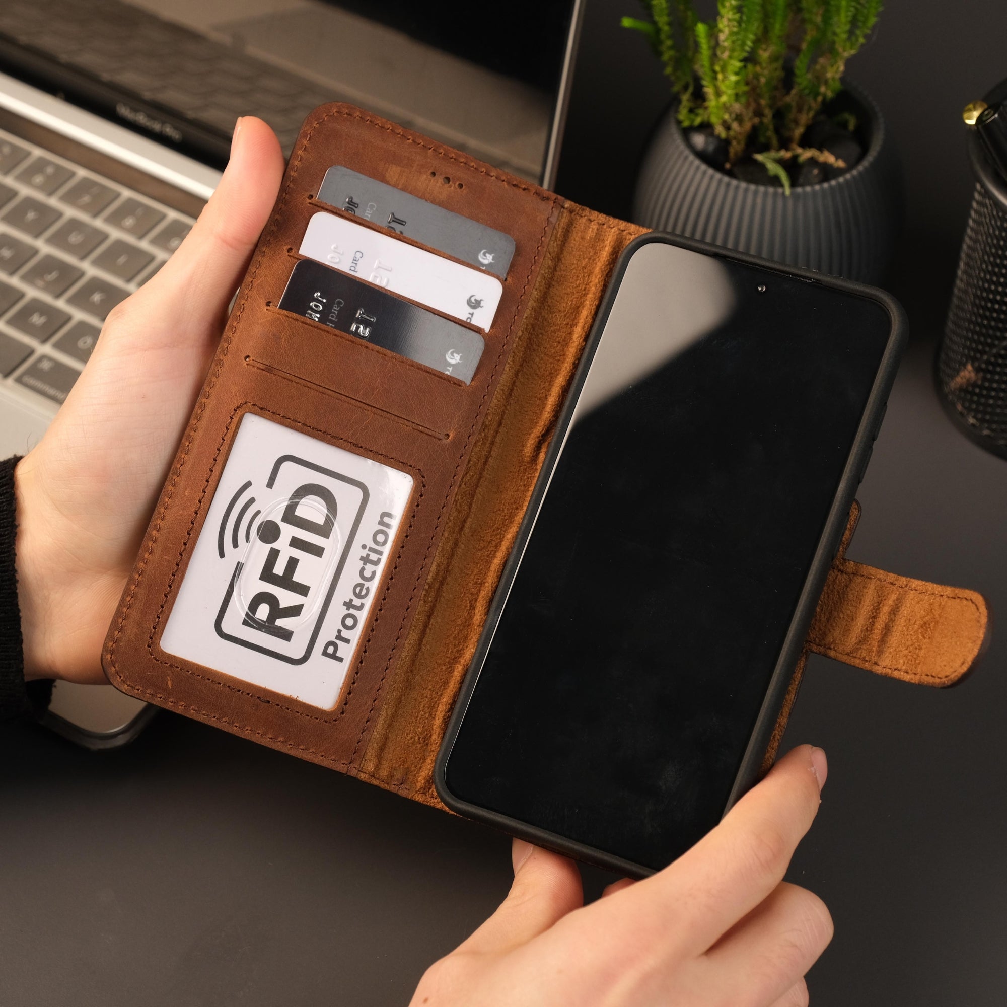 Leather Samsung Galaxy S25 Plus Wallet Case | BuffaloTORONATA - #color_antic-brown