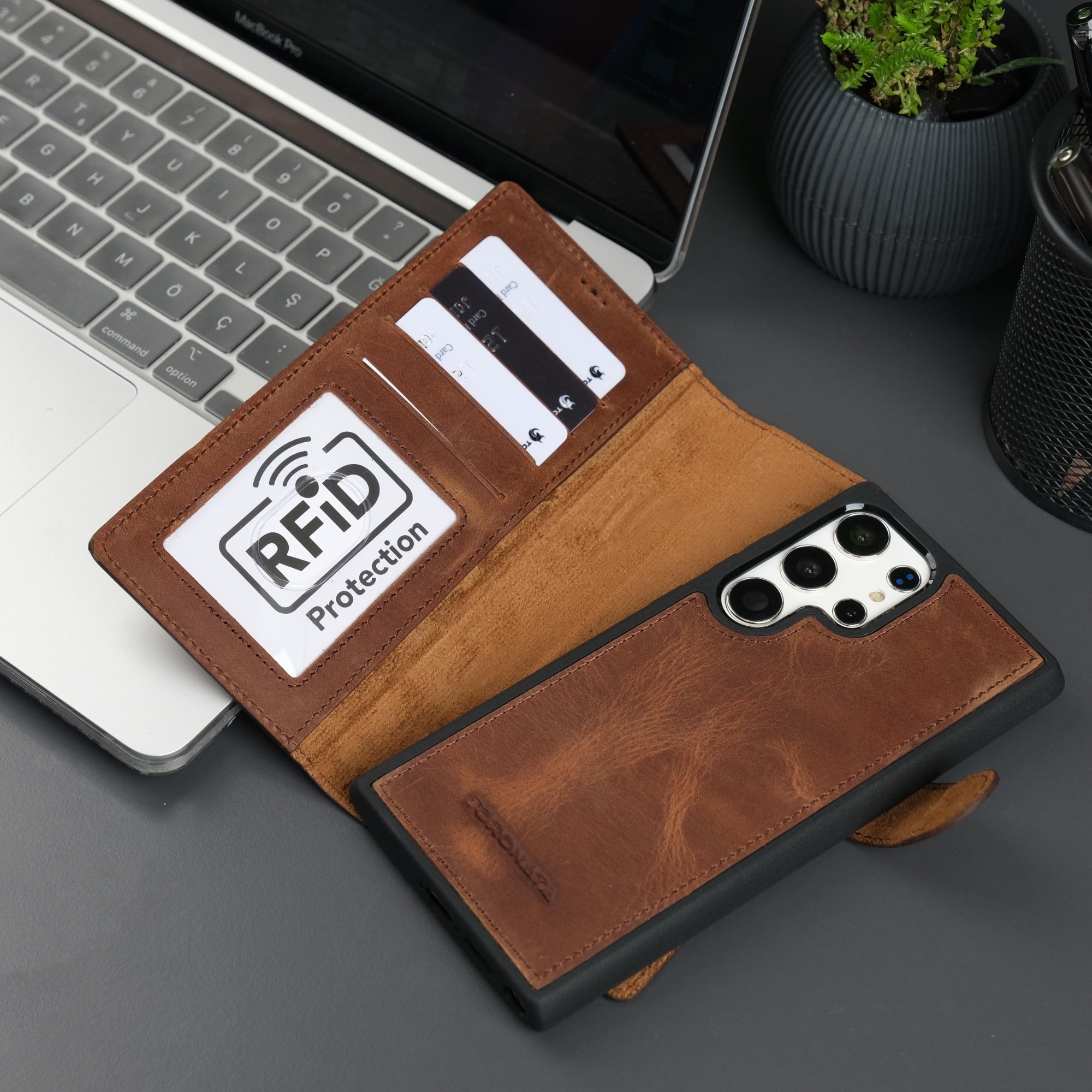 Leather Samsung Galaxy S25 Ultra Wallet Case #color_antic-brown