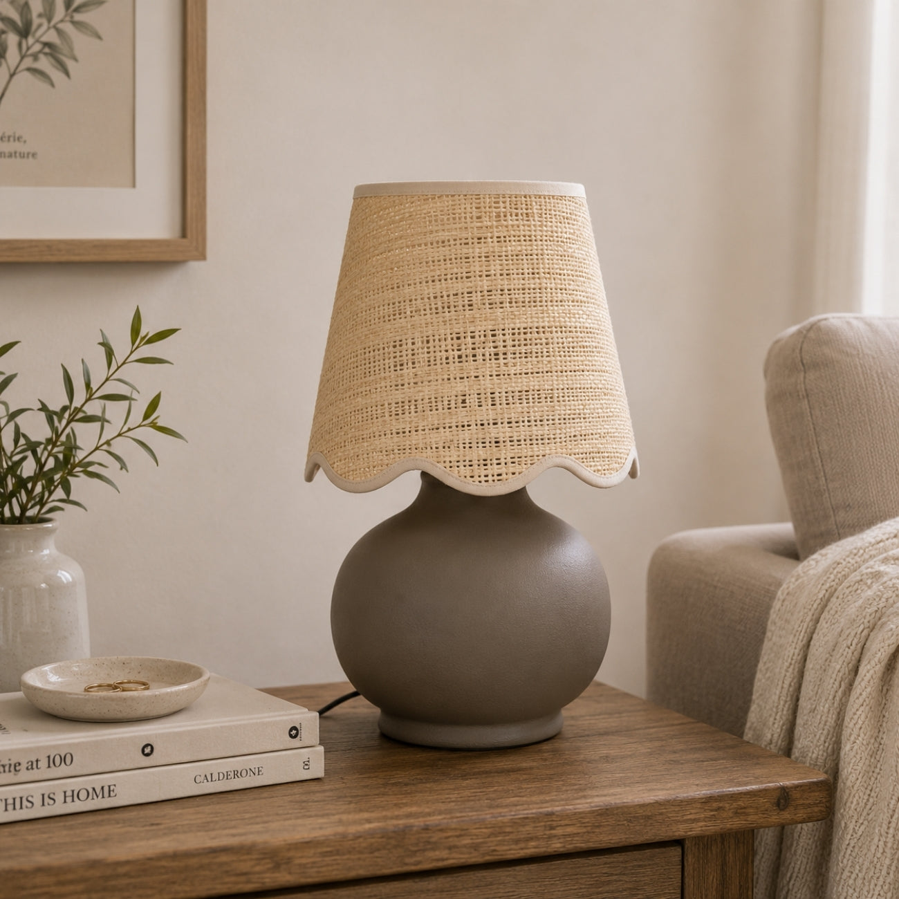 Benton Handmade Ceramic Table Lamp with Cotton Shade