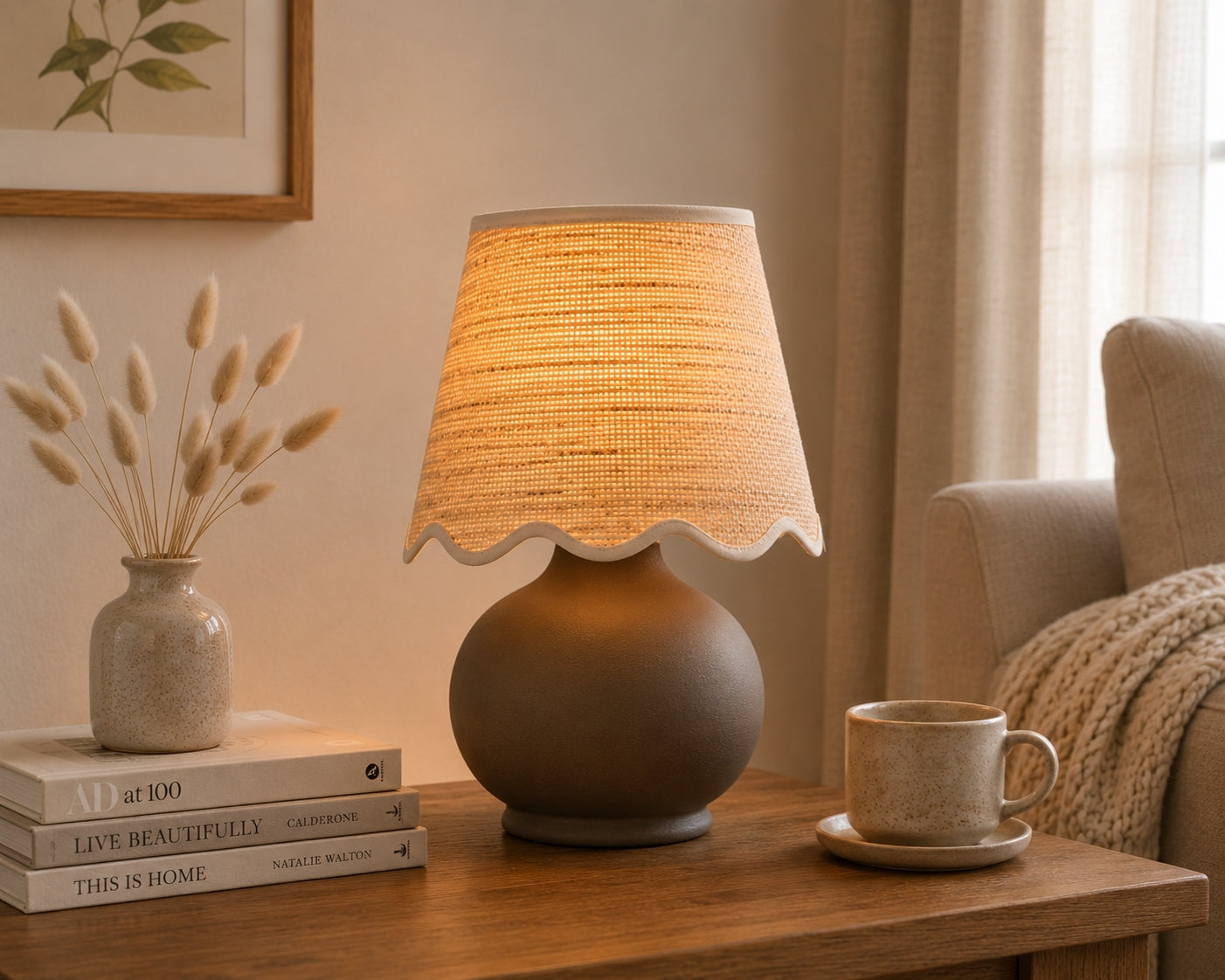 Benton Handmade Ceramic Table Lamp with Cotton Shade
