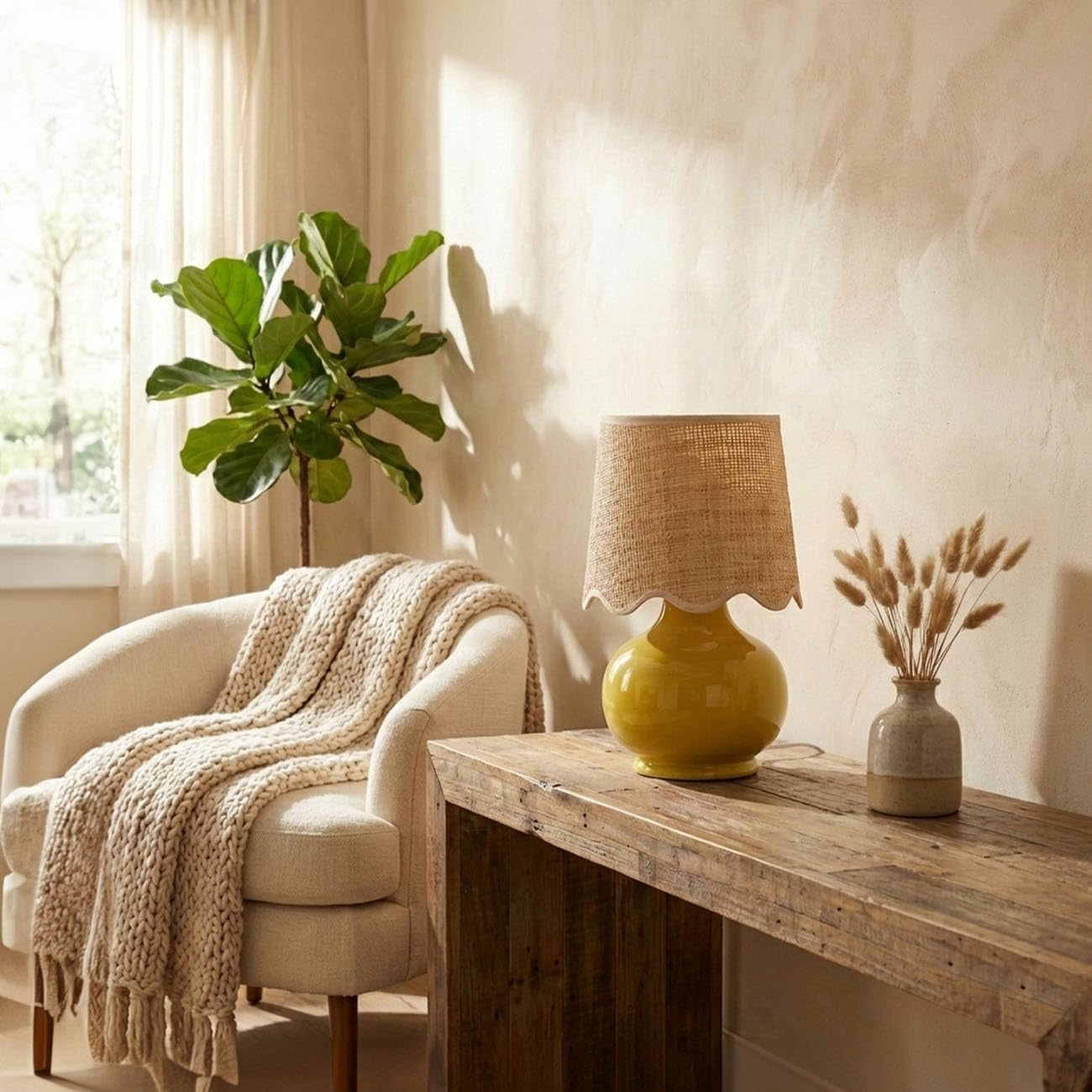 Benton Handmade Ceramic Table Lamp with Cotton Shade