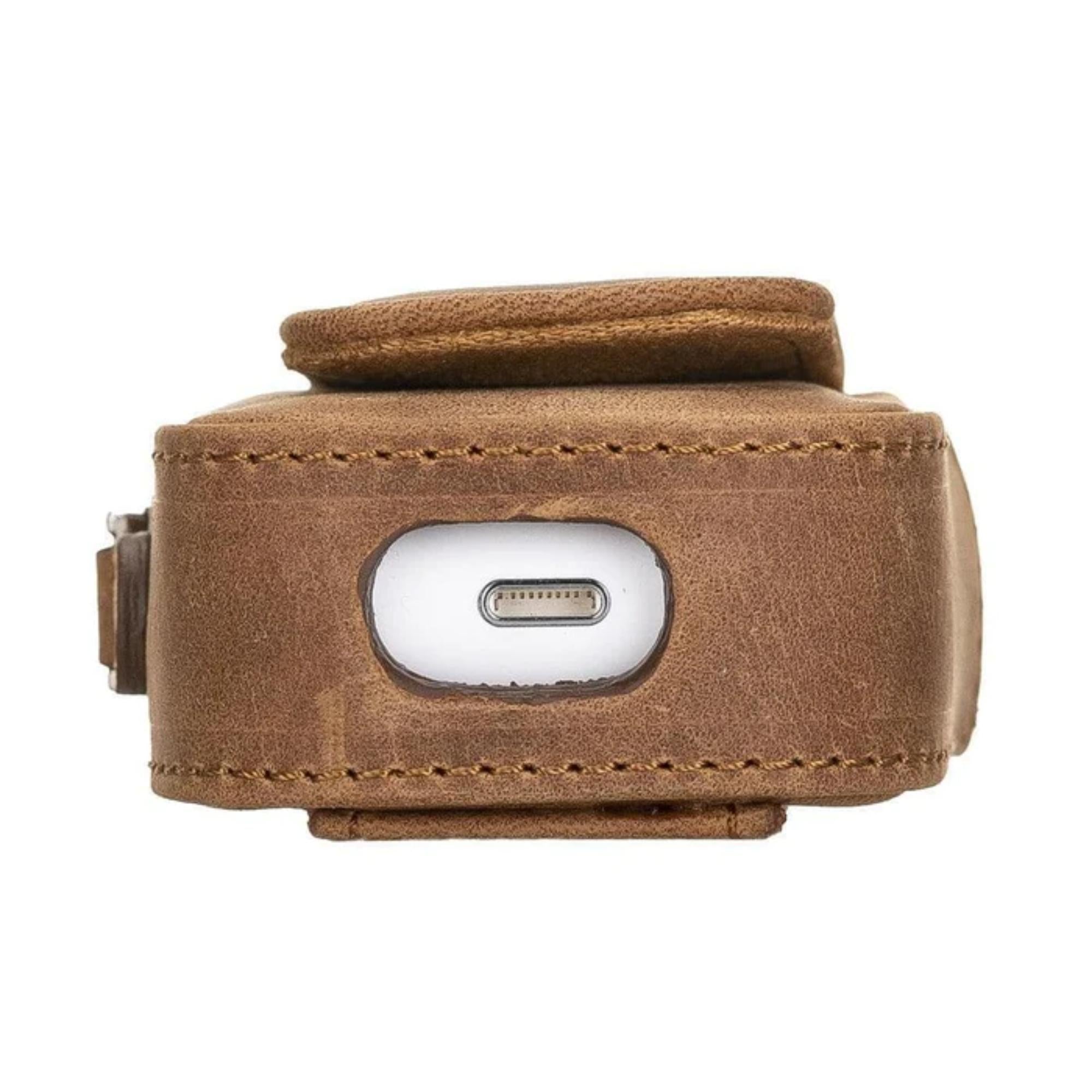 Aurora Luxury Leather AirPods Case with Attached Wrist Strap-Brown-AirPods 3-2-1 Generation--TORONATA