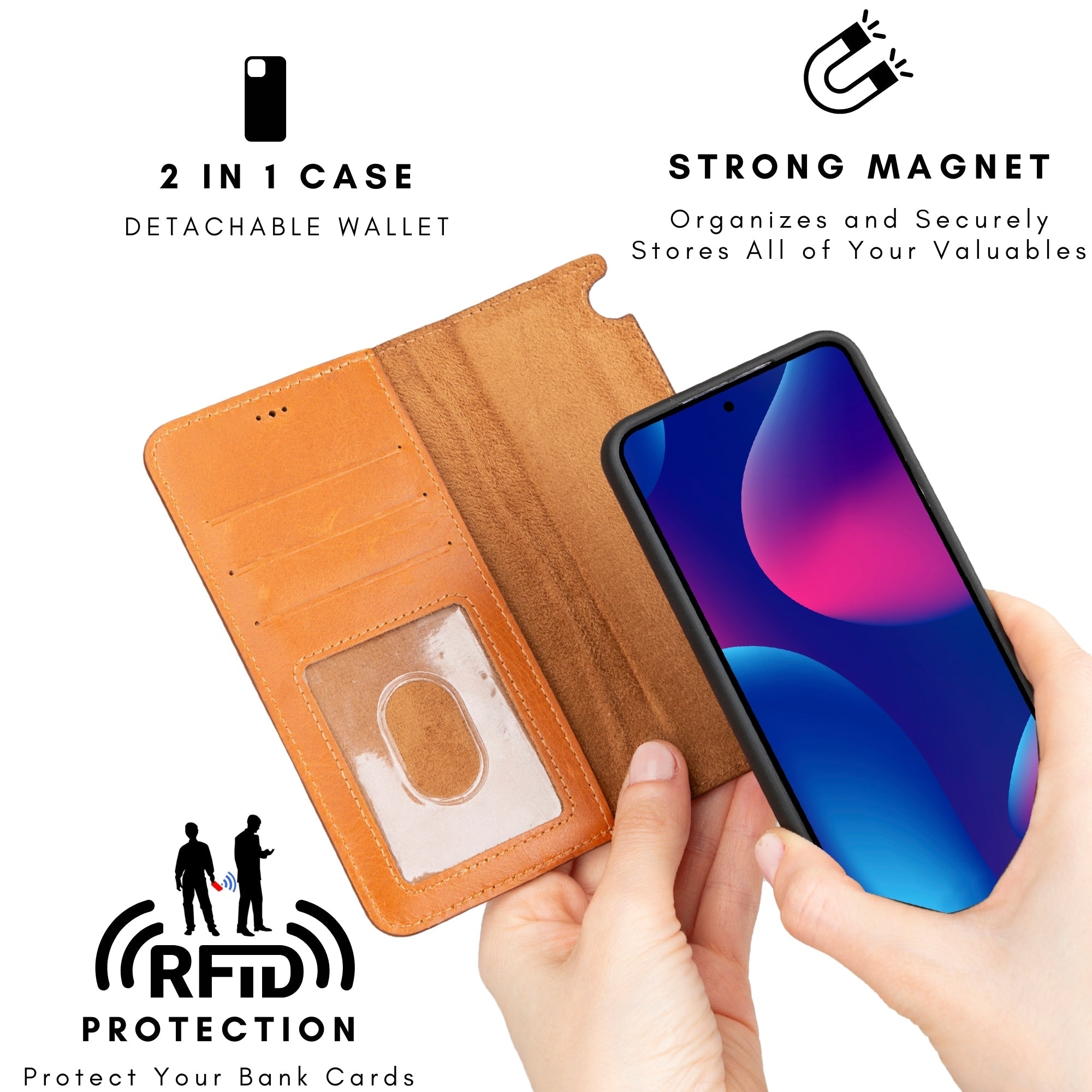 Buffalo Leather Samsung Galaxy S24 Plus Wallet with Detachable Case - TORONATA - #color_tan