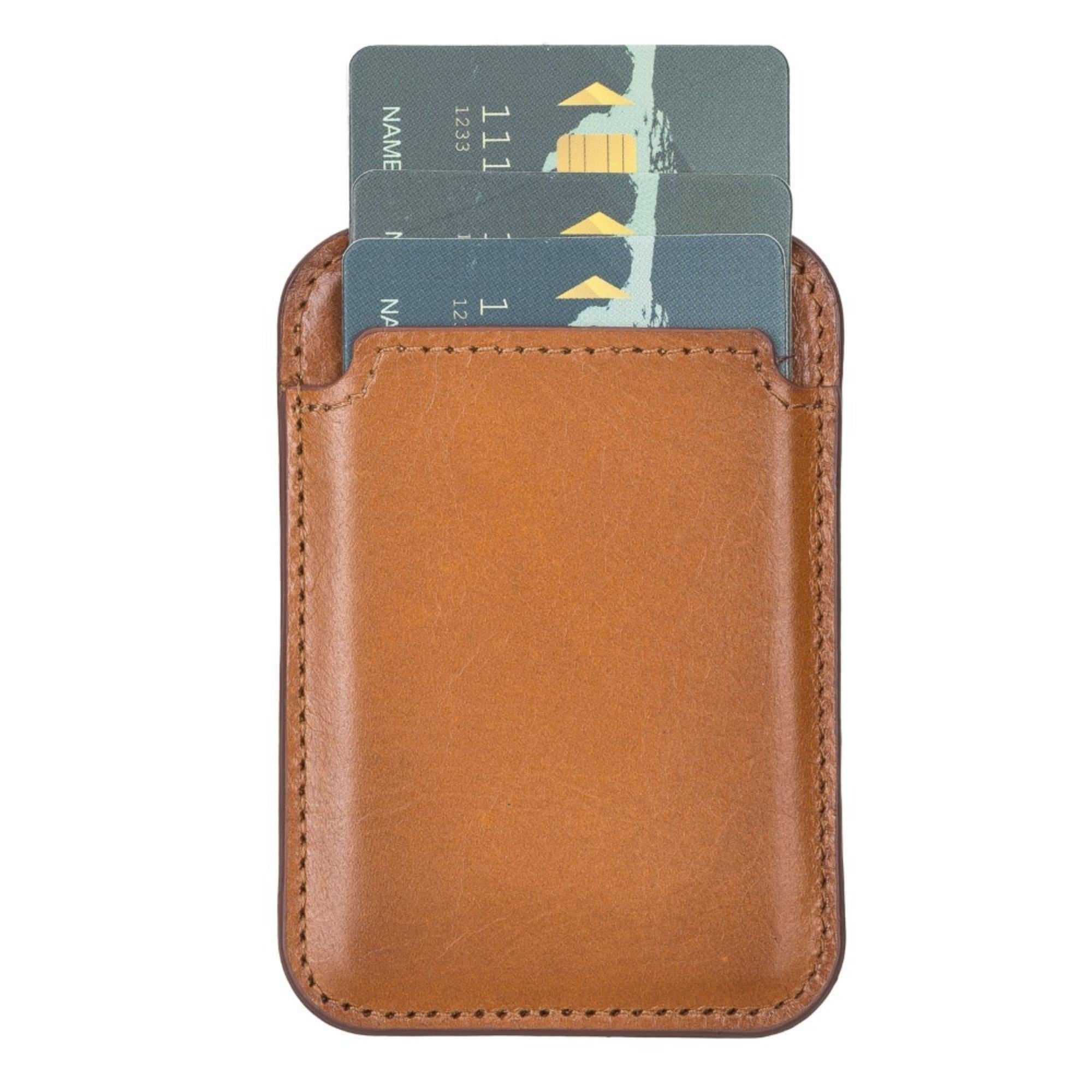 cortland full-grain leather card holder wallet with magnet - toronata - #color_tan