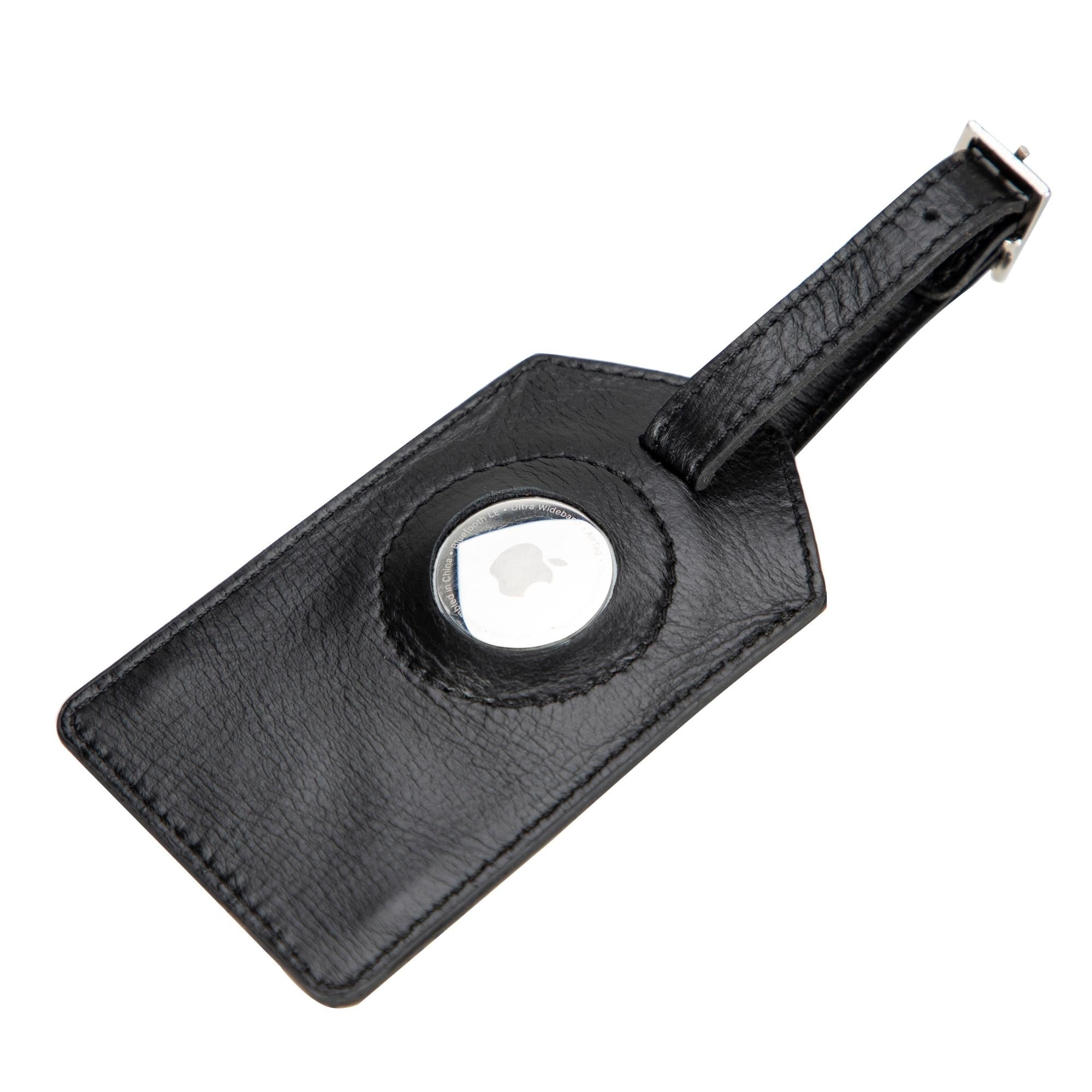 estes genuine leather luggage tag with airtag slot - toronata -