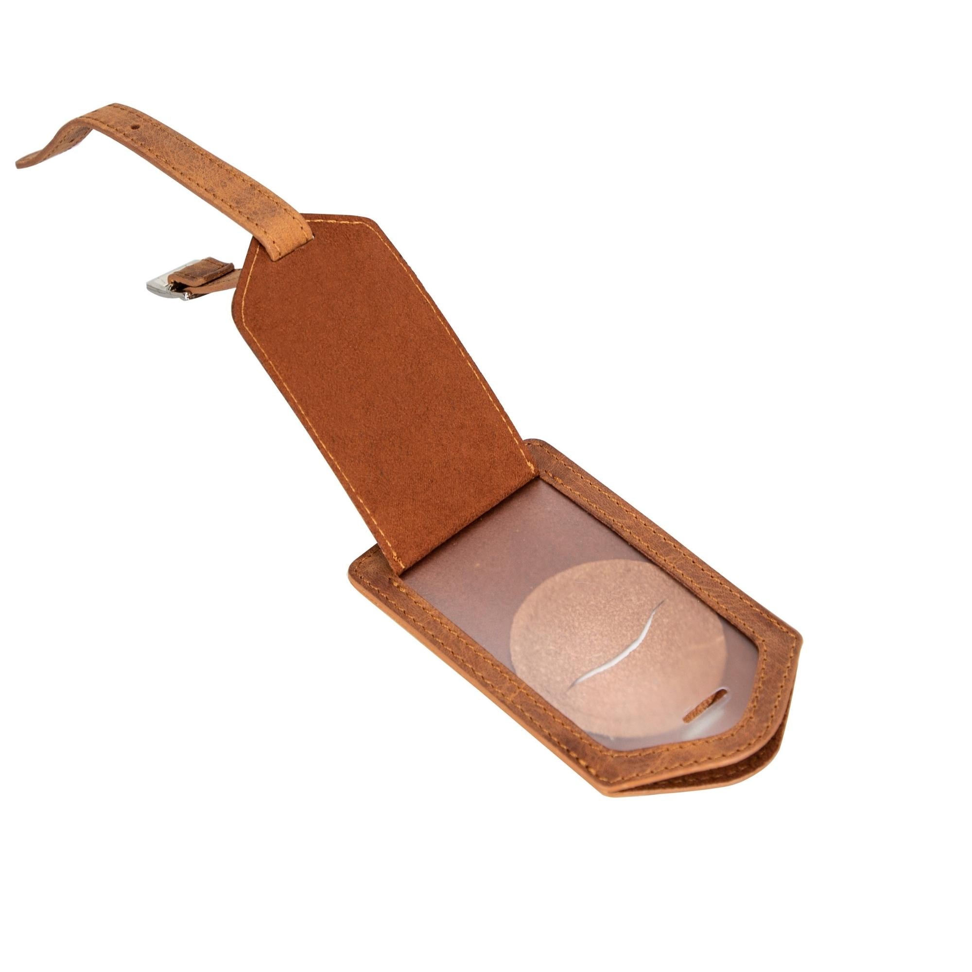 estes genuine leather luggage tag with airtag slot - toronata -