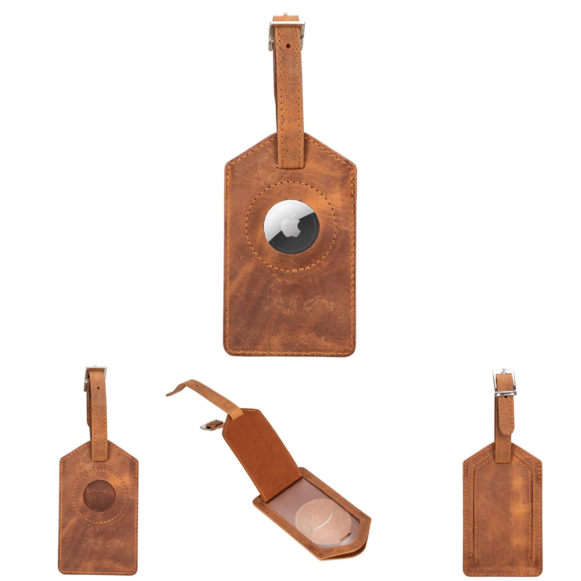 estes genuine leather luggage tag with airtag slot - toronata -