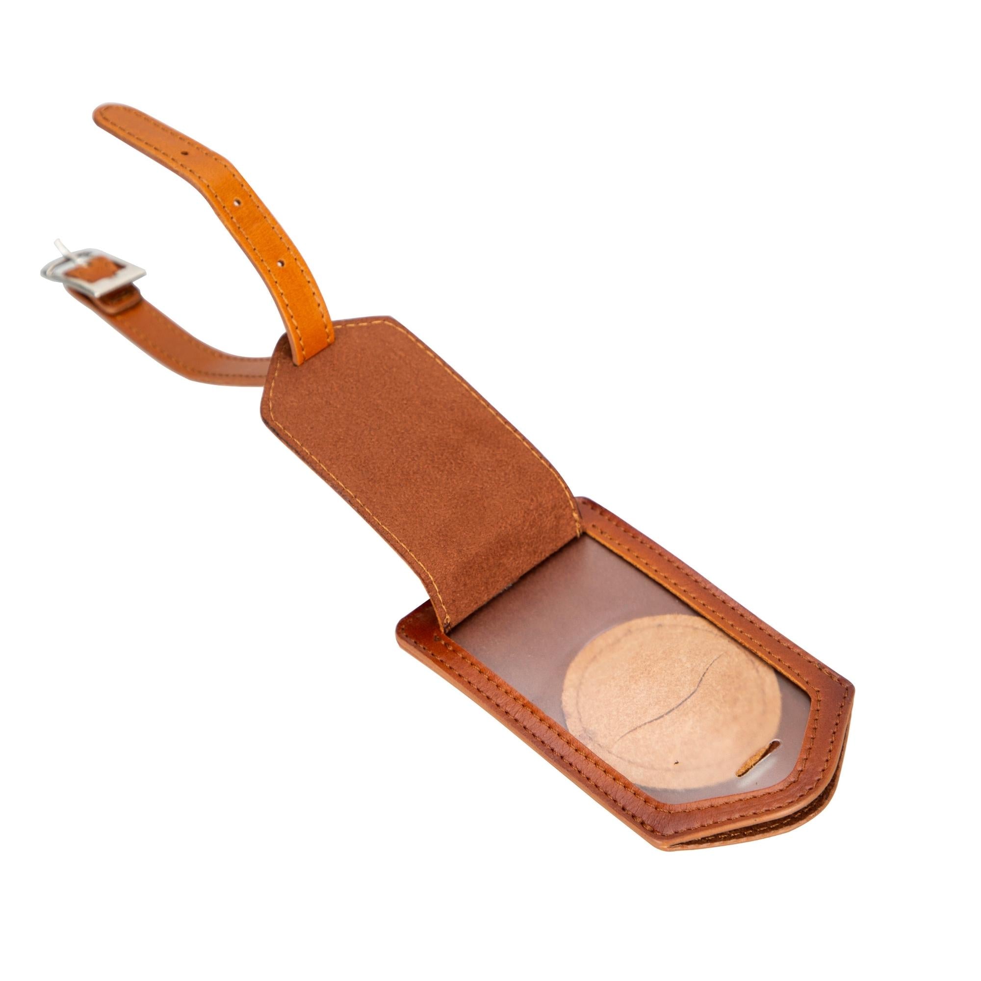 estes genuine leather luggage tag with airtag slot - toronata - #color_tan