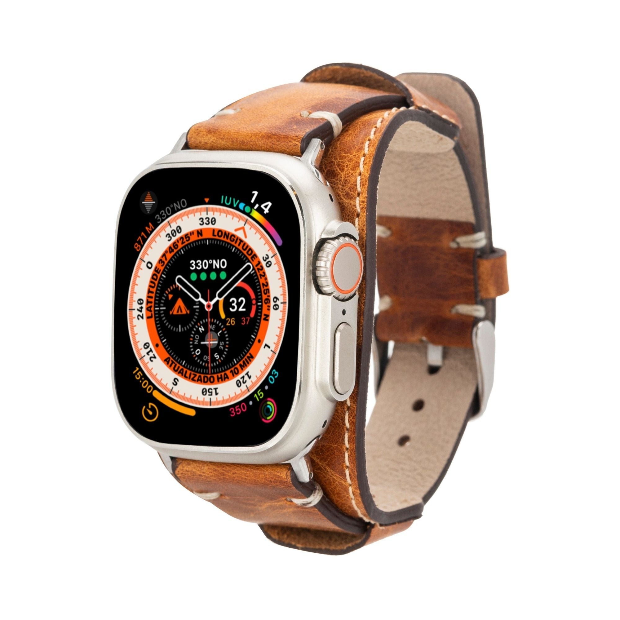 Fort Cuff Leather Bands for Apple Watch Ultra,8,7 and SE - 45/44/42mm - Brown - TORONATA