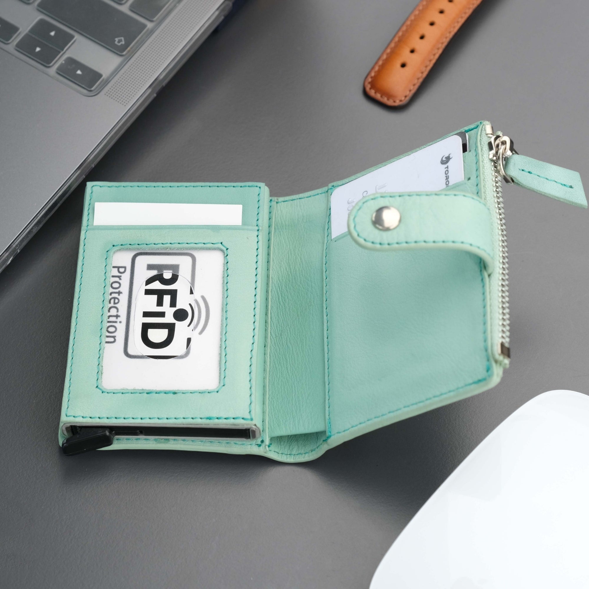 Glenrock Green Leather Pop-up Cardholder Wallet - TORONATA - color_