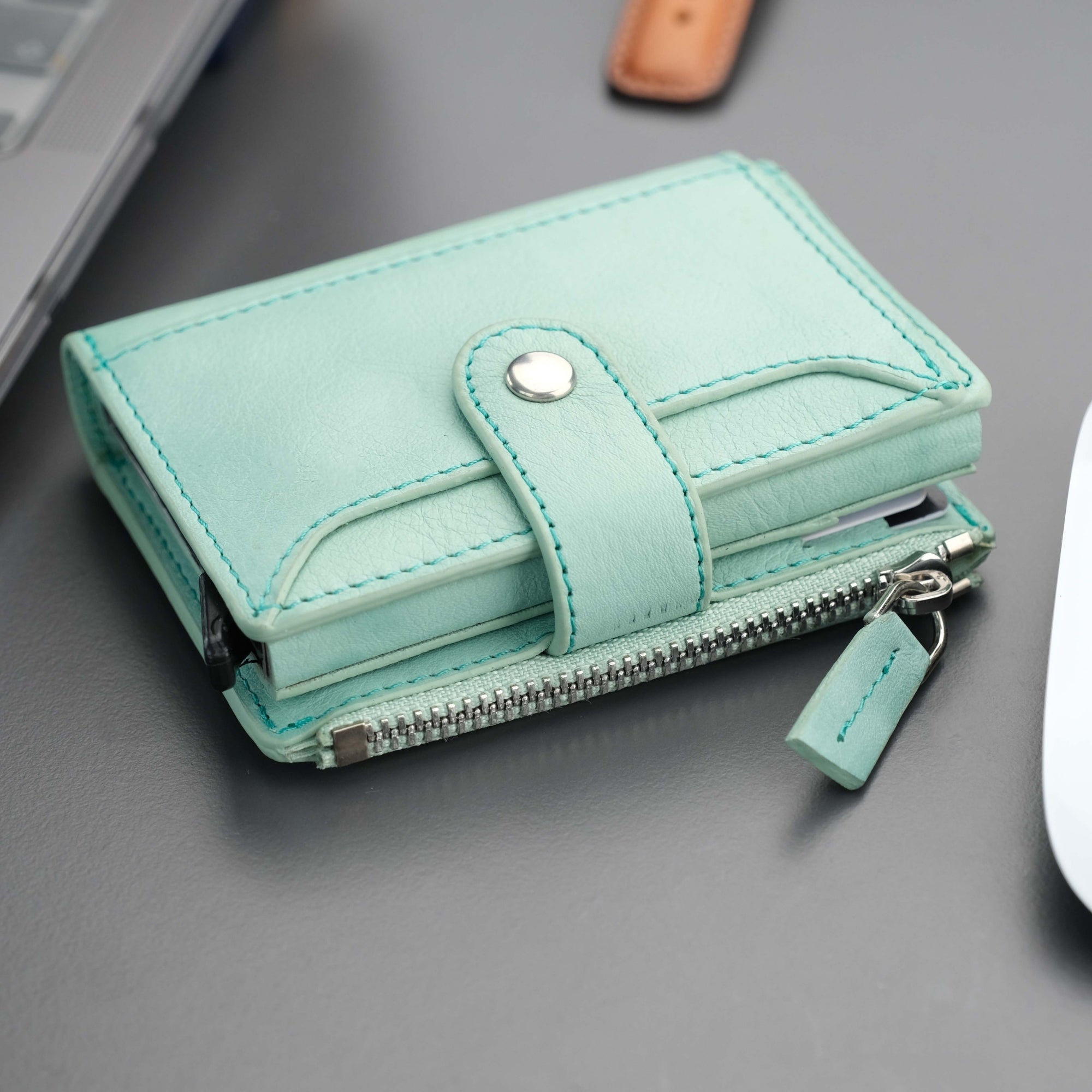 Glenrock Green Leather Pop-up Cardholder Wallet - TORONATA - color_