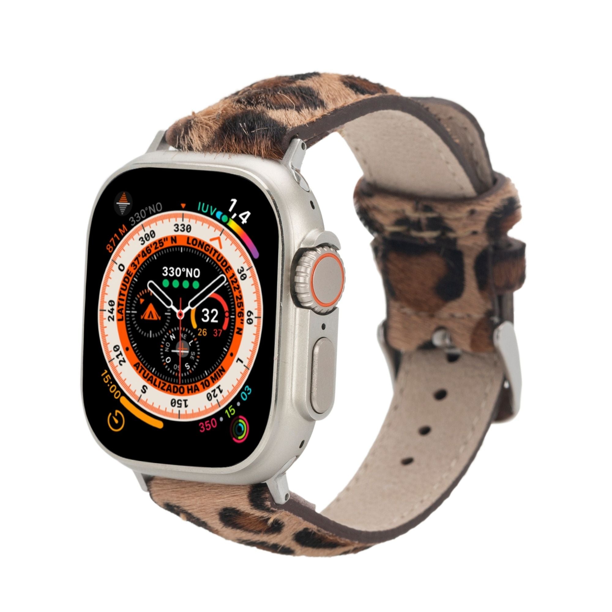 Guernsey Leather Bands for Apple Watch 9, Ultra 2 & SE - 45/44/42mm - Hairy Leopard - TORONATA