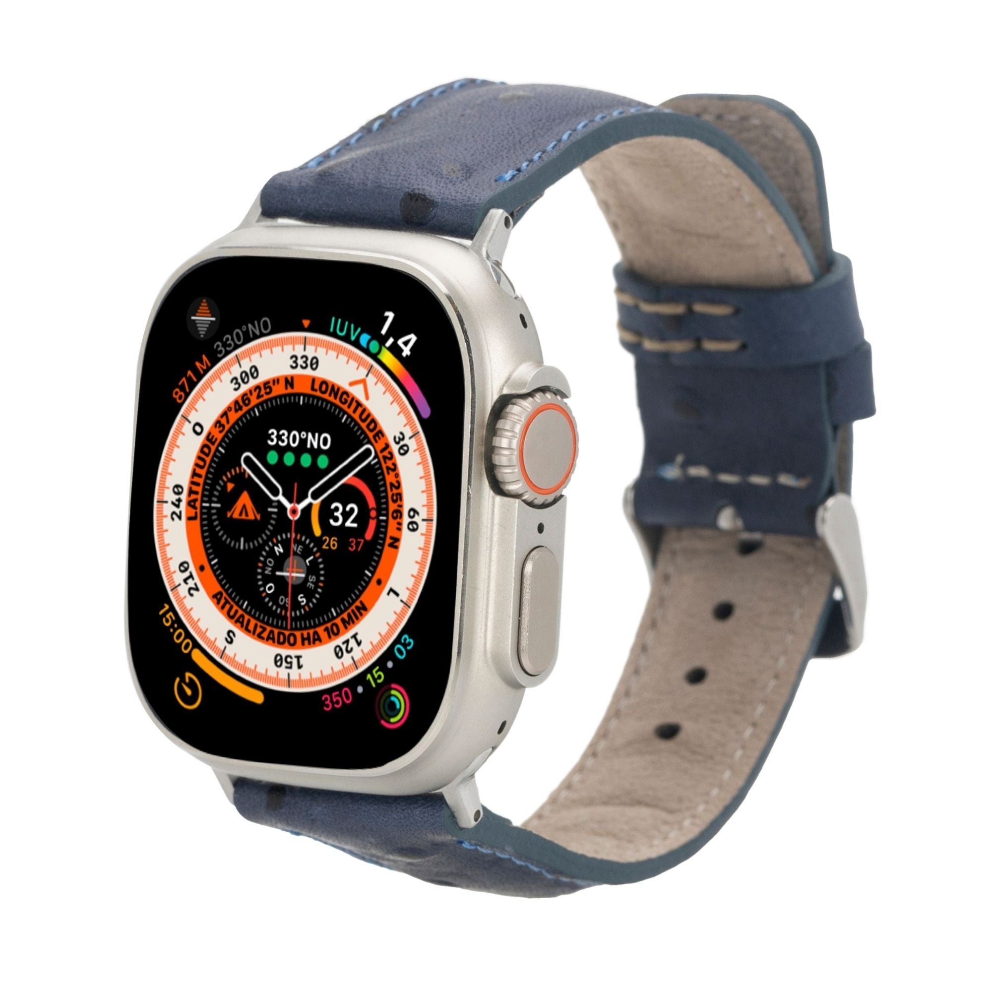 Guernsey Leather Bands for Apple Watch Ultra,8,7 and SE - 45/44/42mm - Ostrich Blue - TORONATA