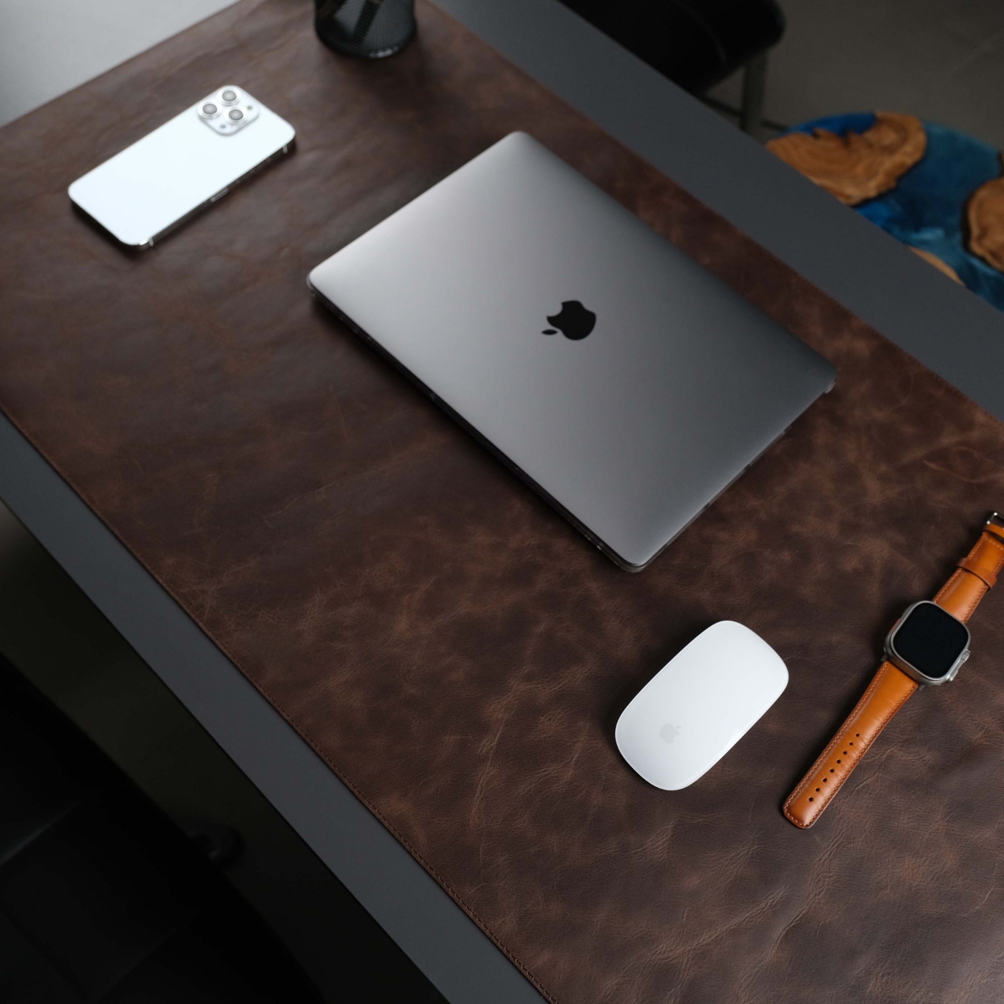 Jersey Dark Brown Leather Desk Pad for Office and Home - TORONATA - color_ Antic Brown