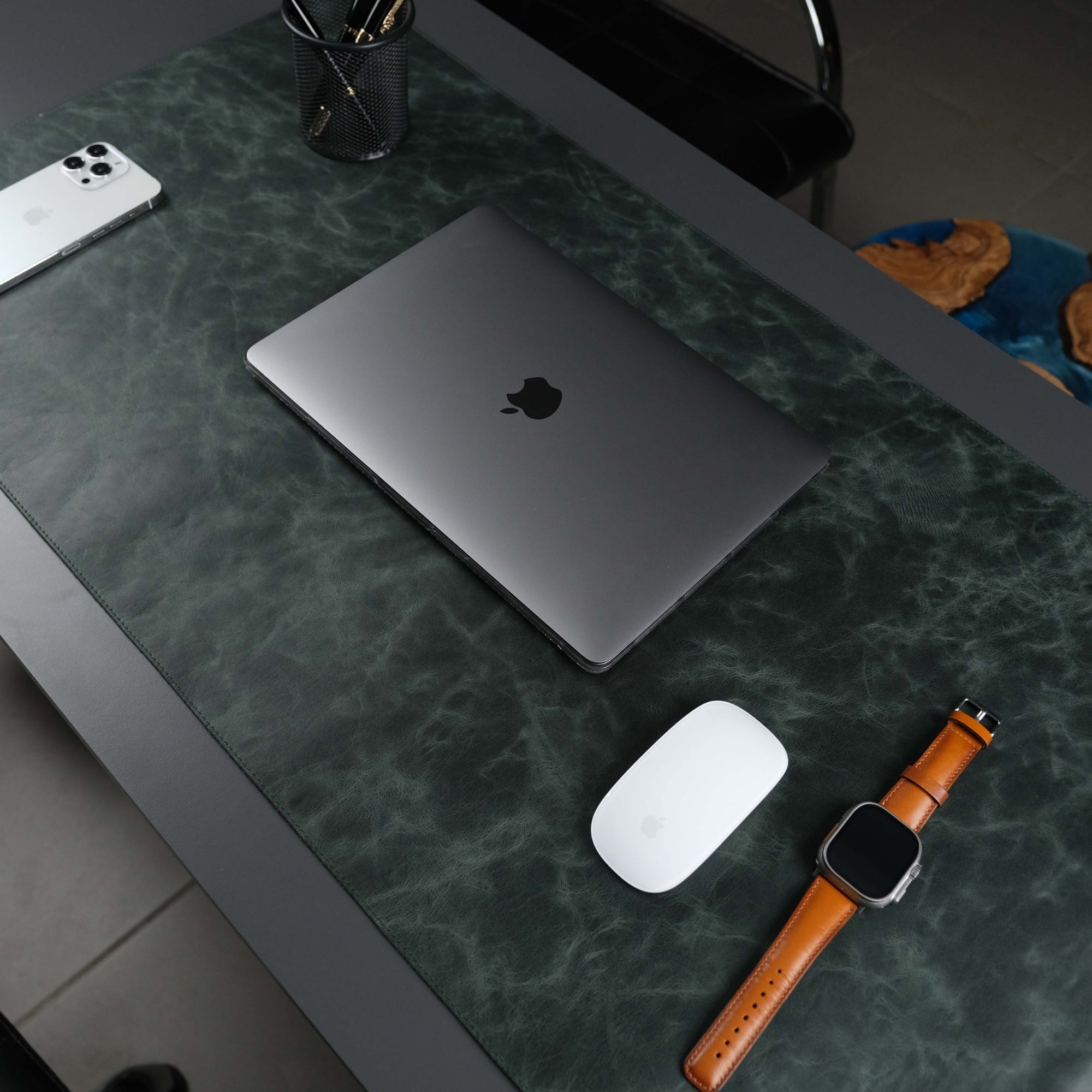 Jersey Dark Green Leather Desk Pad for Office and Home - TORONATA - color_ Dark Green