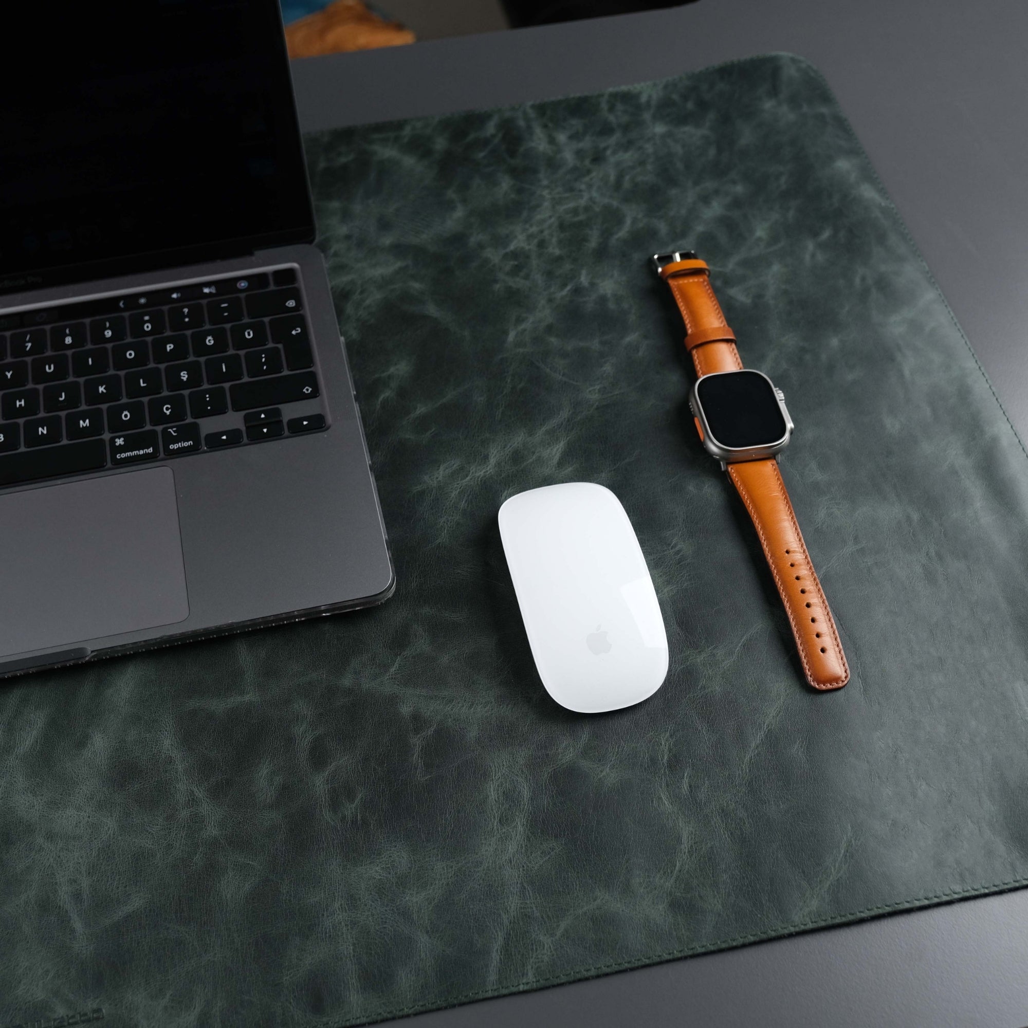 Jersey Dark Green Leather Desk Pad for Office and Home - TORONATA - color_